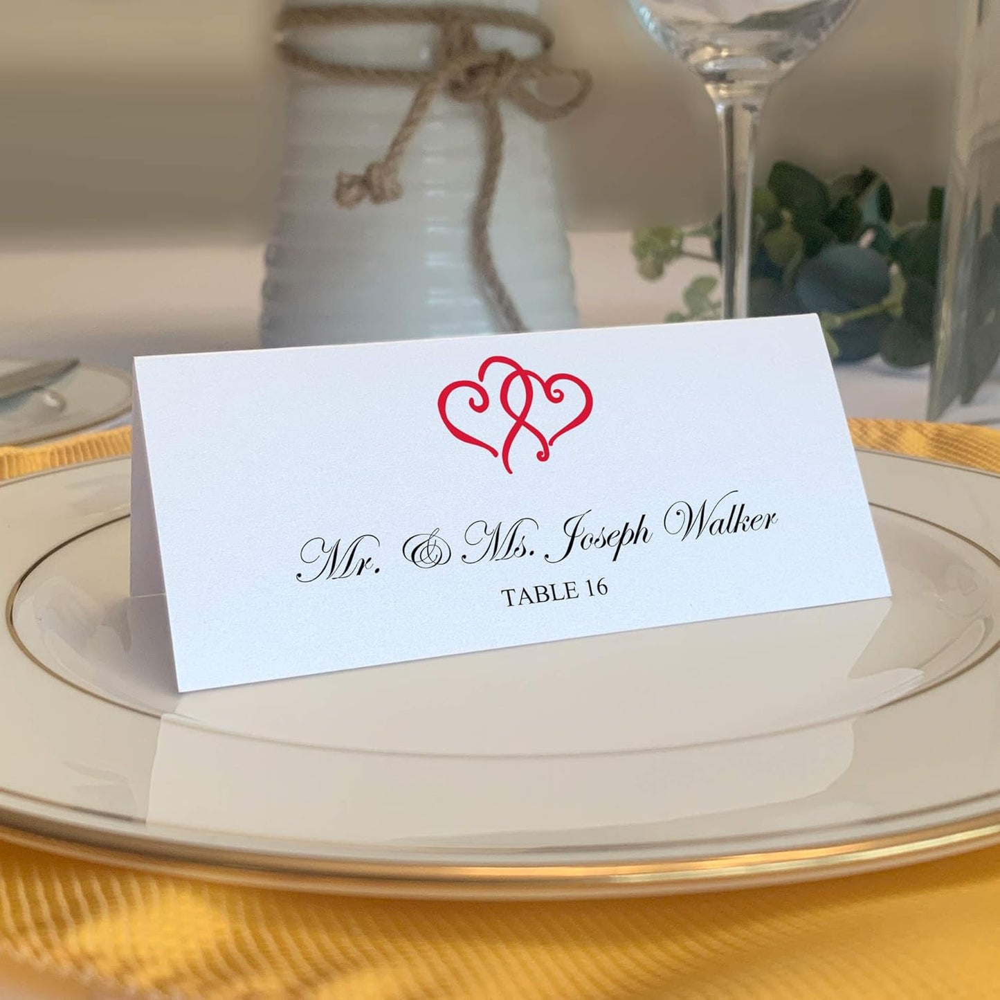 Linked Hearts Printable Place Cards, Ruby Red (Choose Color), Set of 60 (10 Sheets), Laser & Inkjet Printers - Wedding, Party, Dinner, and Special Events - Made in the USA