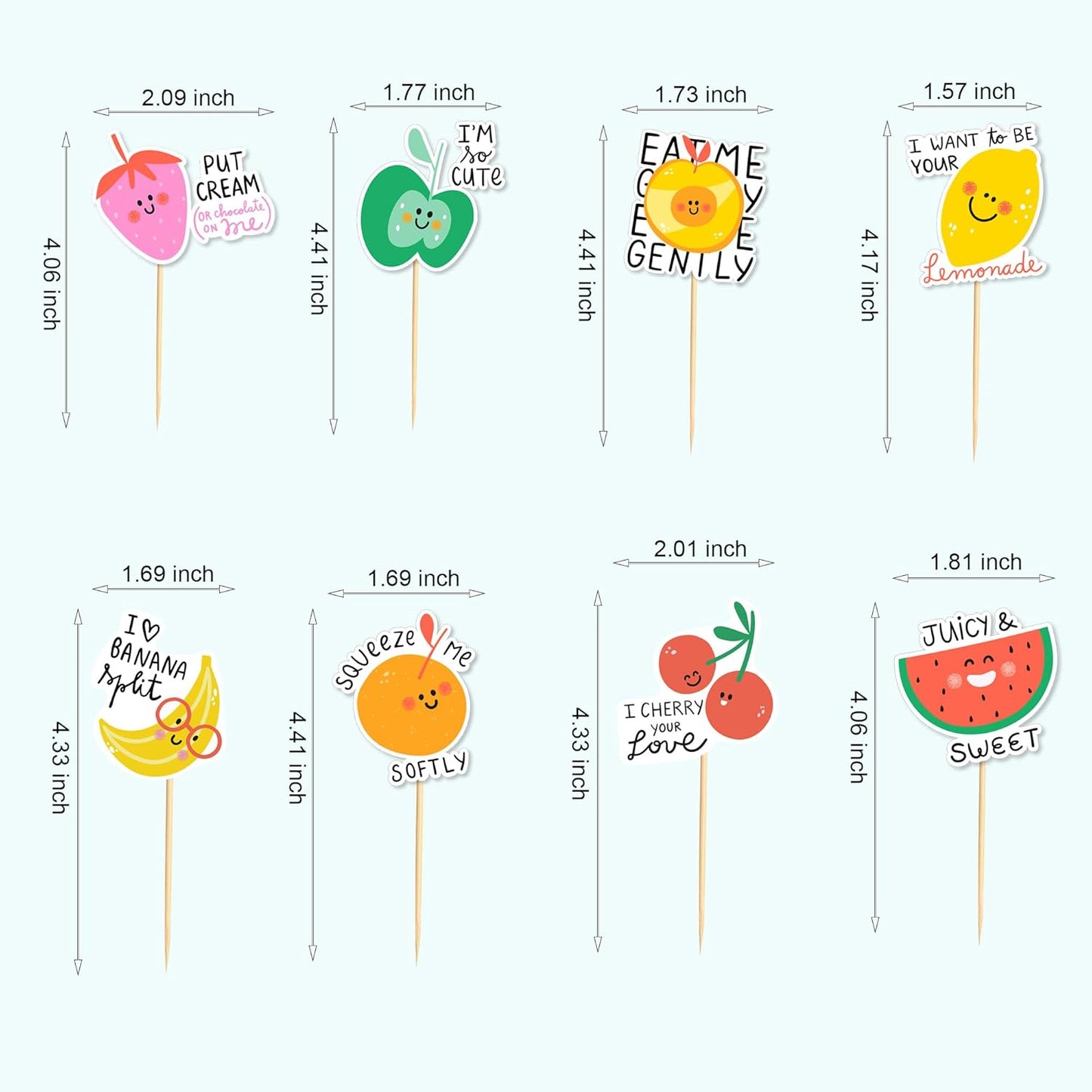 24pcs Tutti Fruity Fruit Cupcake Toppers - Tropical Summers Kids Happy Birthday Cake Toppers - Watermelon, Lemon, Strawberry, Cherry Cake Decorations for Baby Shower Party Decorations