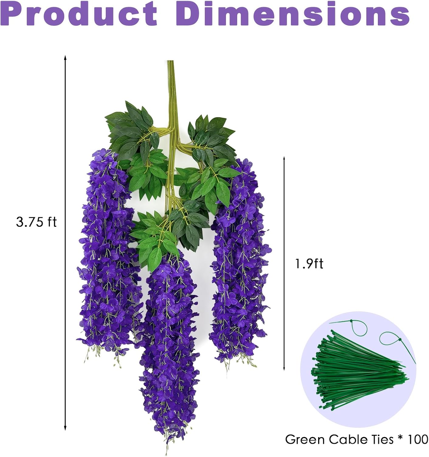 24 Pcs of Wisteria Hanging Flowers, 3.75 Feet Fake Wisteria Flower Strings, Artificial Wisteria Flowers Hanging Garland for Backdrop, Wedding, Ceremony,Garden and Home Wall Decoration (Dark Purple)