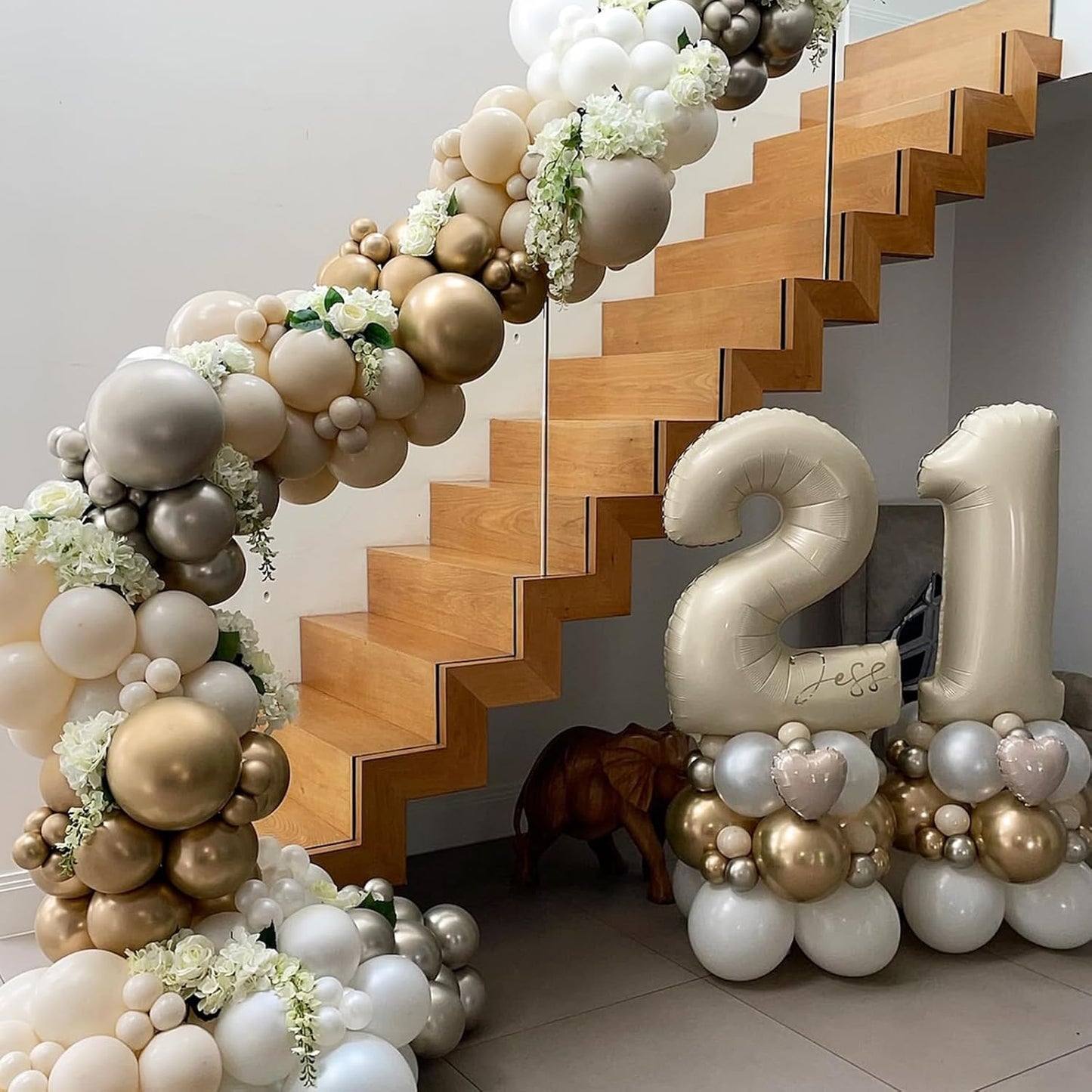 Beige 25th Birthday Balloons Number 25, 40 Inch Large Foil 2 & 5 Numbers Balloons, Cream Giant Maya Helium Balloon for Women Men Birthday Anniversary 2025 New Year Party Decorations