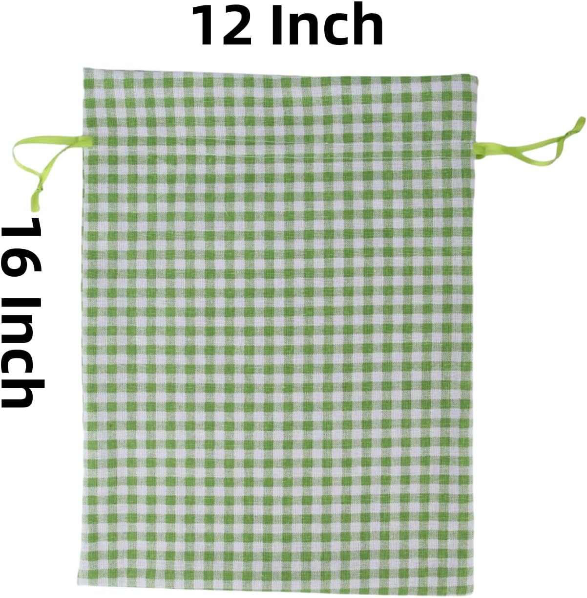 Meseey 5 Pcs Large Buffalo Plaid Burlap Bags with Drawstring Gift Bags Gingham Sacks Bags Gift Pouch Bag for Easter Spring Birthday Baby Shower(12Wx16L, green-white plaid)