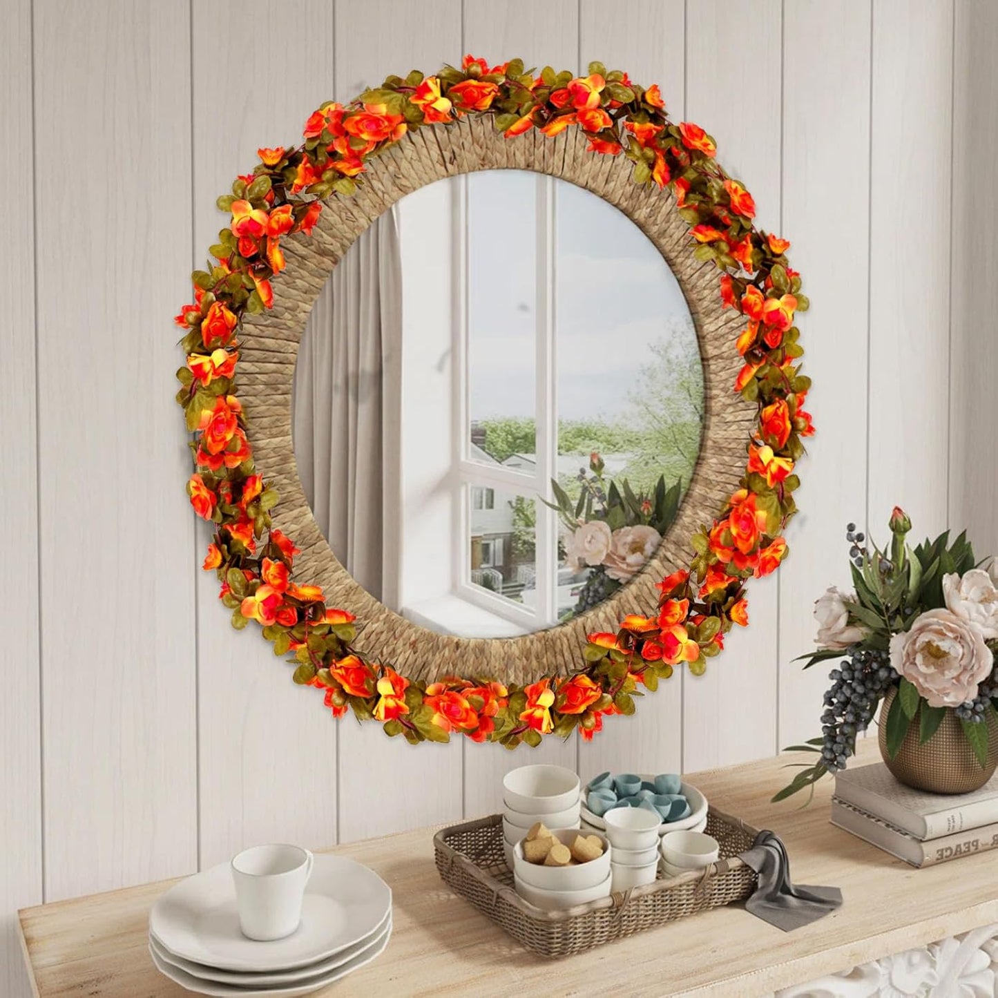 16Pcs 126Ft Orange Rose Garland, Fake Rose Hanging Flowers, Artificial Flower Vine, Hanging Floral Vine Garland for Wedding, Birthday Party, Wall Arch, Halloween, Christmas Garden Backdrop Decor