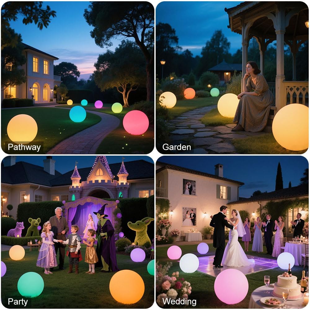 16 In Cordless LED Glowing Ball Light, LED Globe Orb Night Light w/Remote,16RGB Color Changing Waterproof Light Up Ball Rechargeable Indoor/Outdoor Mood Lamp for Nursery Garden Patio Party Bar Decor.
