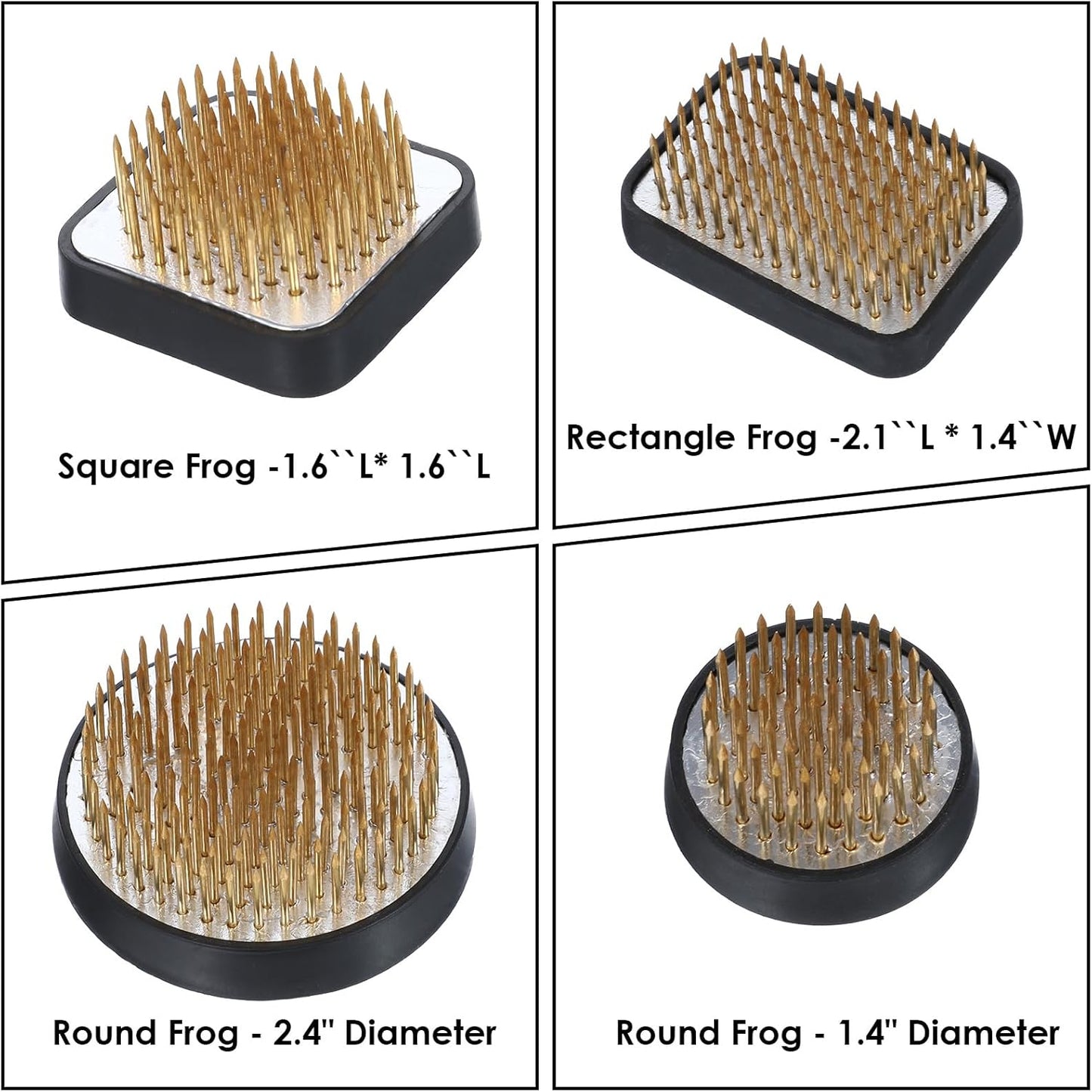 4/Set Flower Frog Japanese Ikebana Flower Arrangement Kenzan Kit, 2.4”Round Floral Frog Moribana+1.6”Square Ikebana Kenzan+2.1”x1.4”Rectangle Pin Frog+1.4”Round