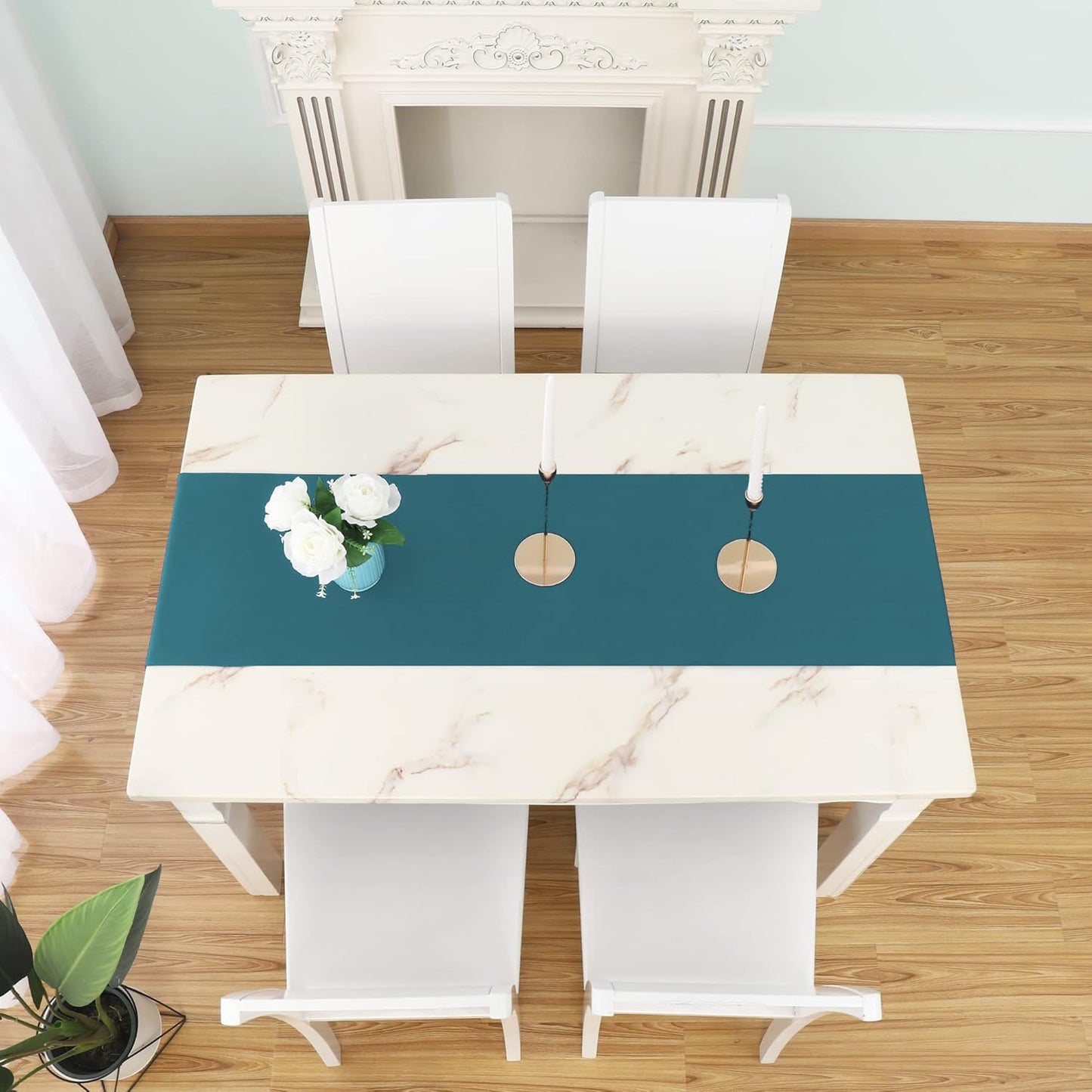 DUALIFE Teal Table Runner 14x72 inch Solid Color Thick Polyester Decorative Cloth Handcrafted for Wedding Party Birthday Graduations Hotel Restaurant Banquet Catering Services Event