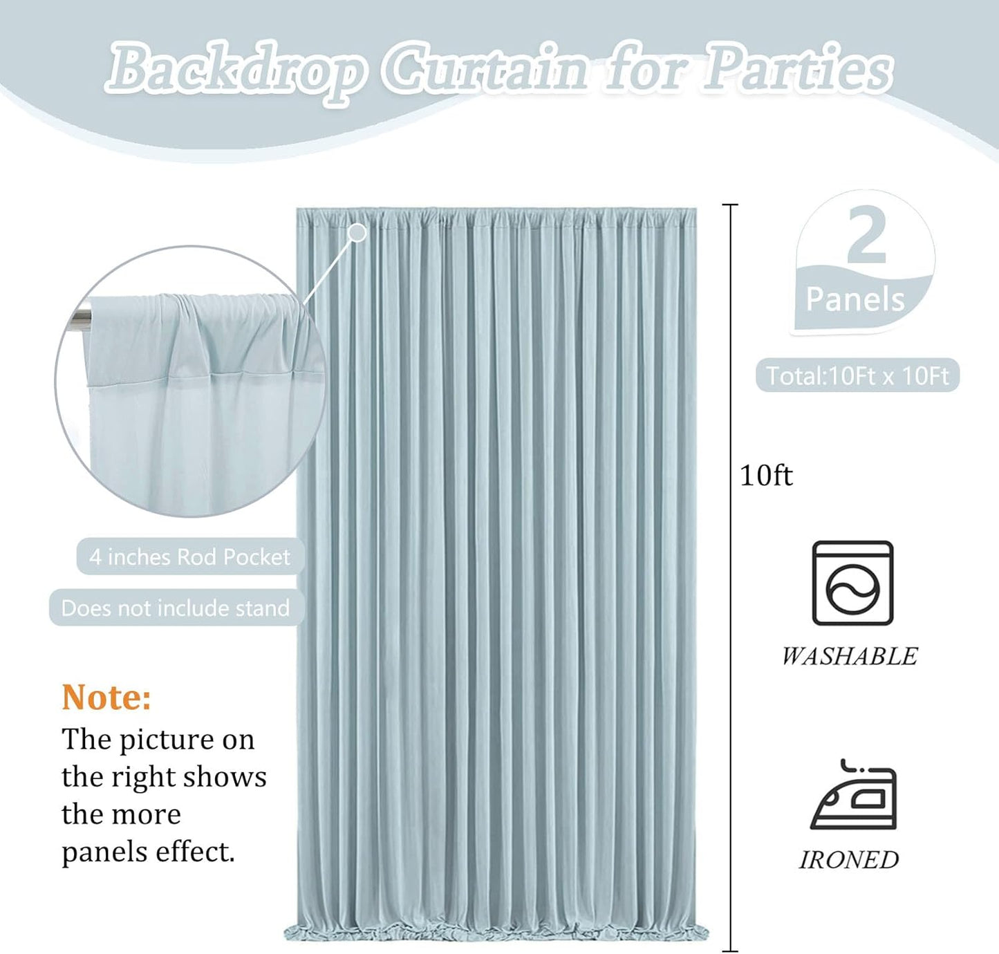 10 x 10 Feet Blueish Gray Backdrop Curtain for Partie, Background Curtains for Photoshoot, Birthday, Wedding, Halloween, Thanksgiving, Christmas Day, New Year Party Decorations 5Ft x 10Ft, 2 Panels