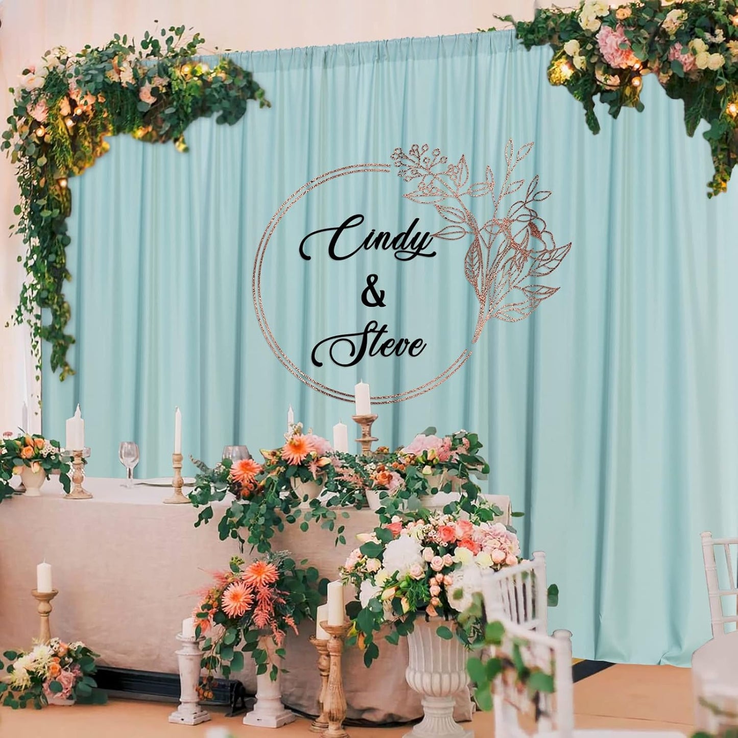 MYSKY HOME Light Green Backdrop Curtains for Parties, Weddings, Stage & Photography - 5ft x 10ft, 2 Panels