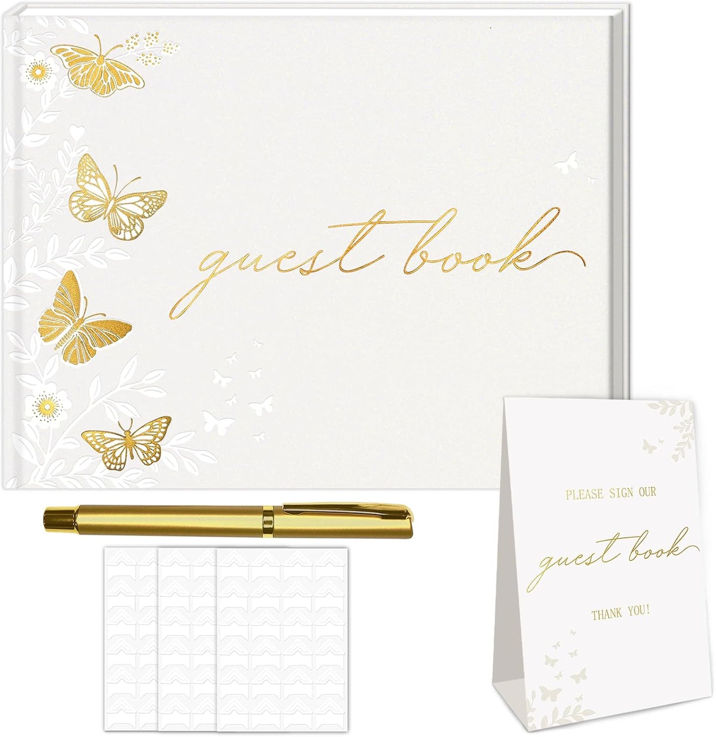 FREXISYN Wedding Butterfly Guest Book 9x7'' - Personalized Photo Guestbook with Pens for Reception, Baby Shower & Birthday [hardcover]