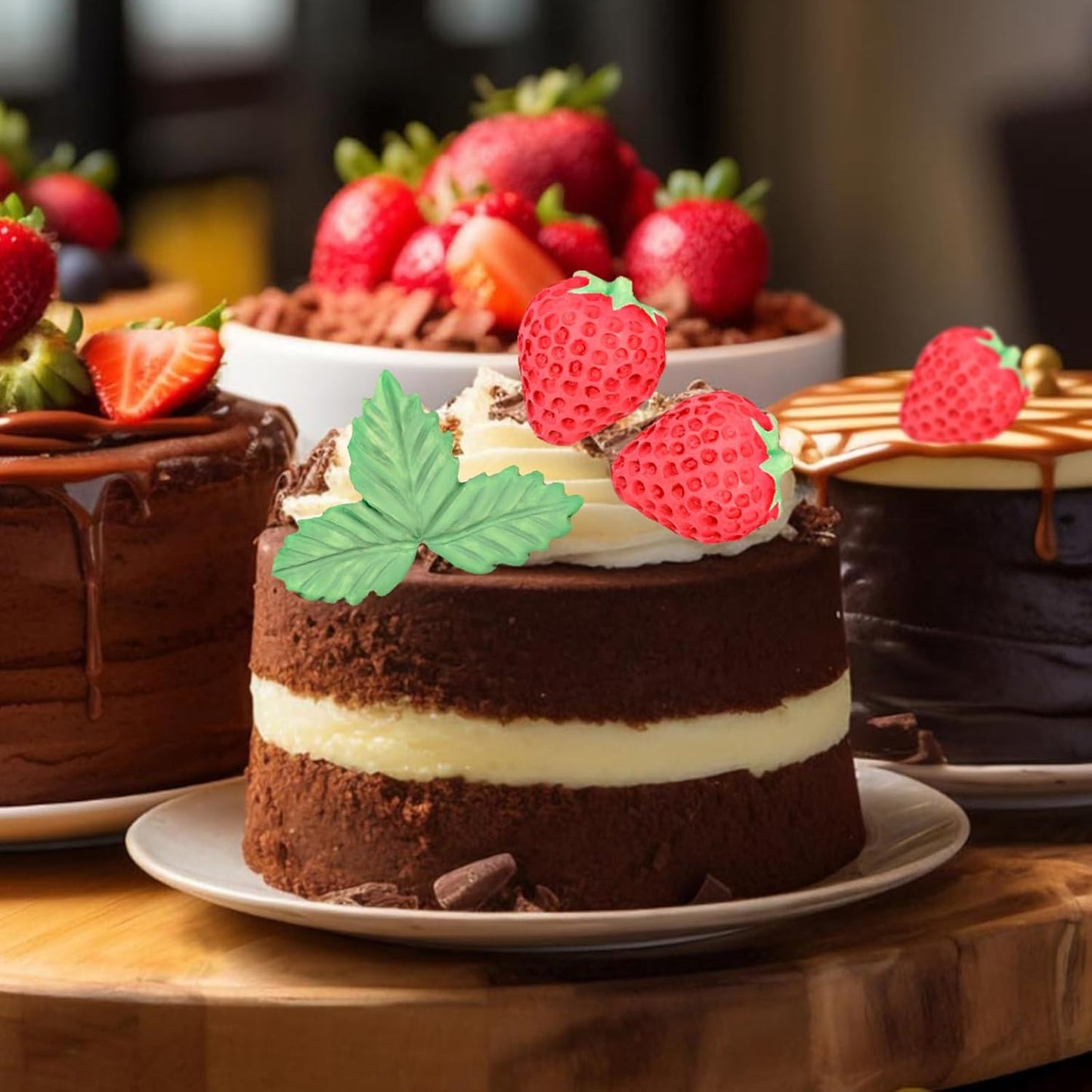 5PCS Strawberry Silicone Molds, 3D Chocolate Fondant Fruit Mold Set for Cake Decoration, Candy, Jelly, Soap, Candle Making (Pink)