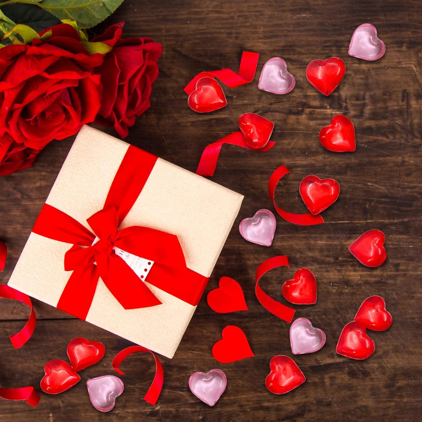 200pcs 3D Red Acrylic Heart Decorations, 22 mm Acrylic Hearts Shaped Decor Plastic Heart Vase Filler Table Decor Red