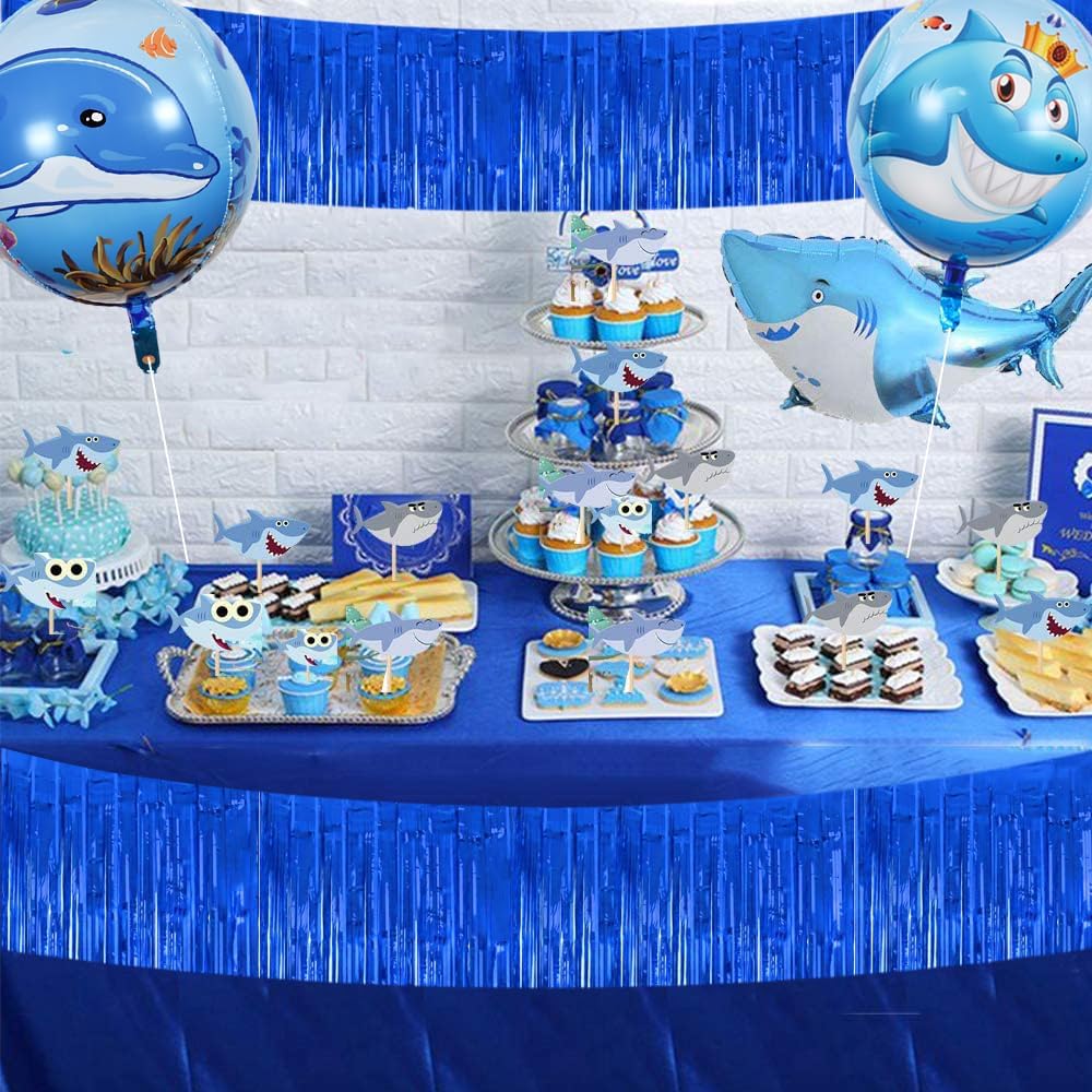 BEISHIDA 3 Packs Metallic Foil Fringe Garland Blue Wall Hanging Tinsel Fringe Banners for Valentine New Year Floats Bridal Shower Wedding Birthday Halloween Holiday Party Decoration(30 Feet)