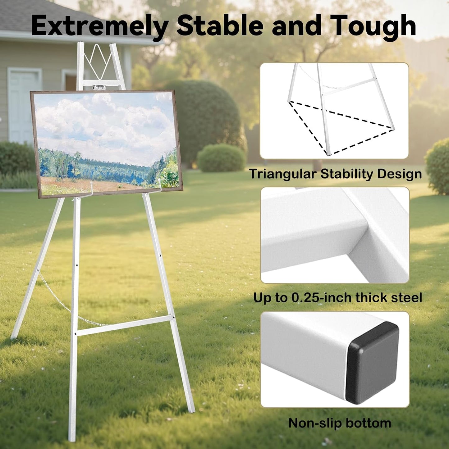GRENTY 46.7" Easel Stand for Wedding Signs – No Assembly Needed, Heavy Duty Metal Display Stand for Art, Welcome Signs, Posters, Pictures, Paintings, and Floor Décor