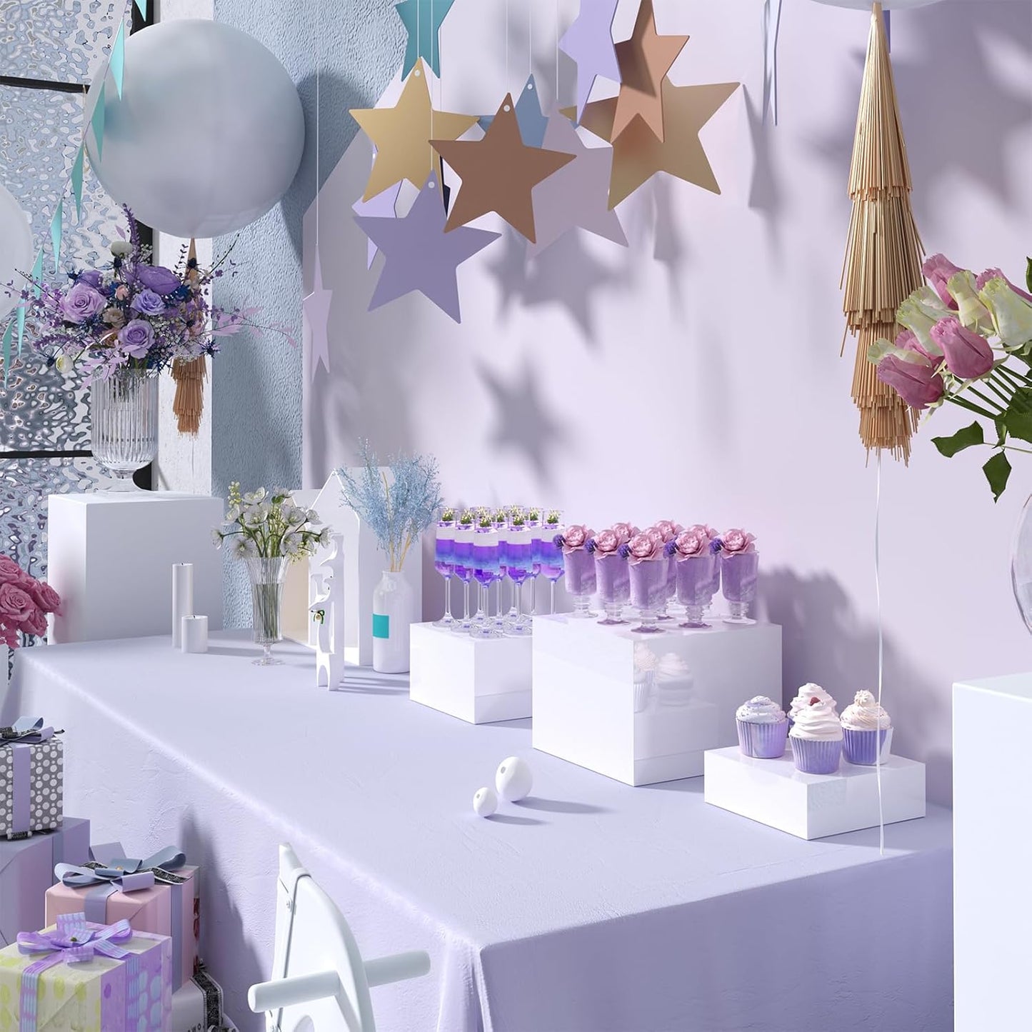 Buffet Risers, Food Display Risers for Party, White Acrylic Risers Display Stand for Buffet Table, Catering Displays for Dessert, Cube Box Nesting Riser with Hollow Bottoms (6"x7"x8" 6PCS)