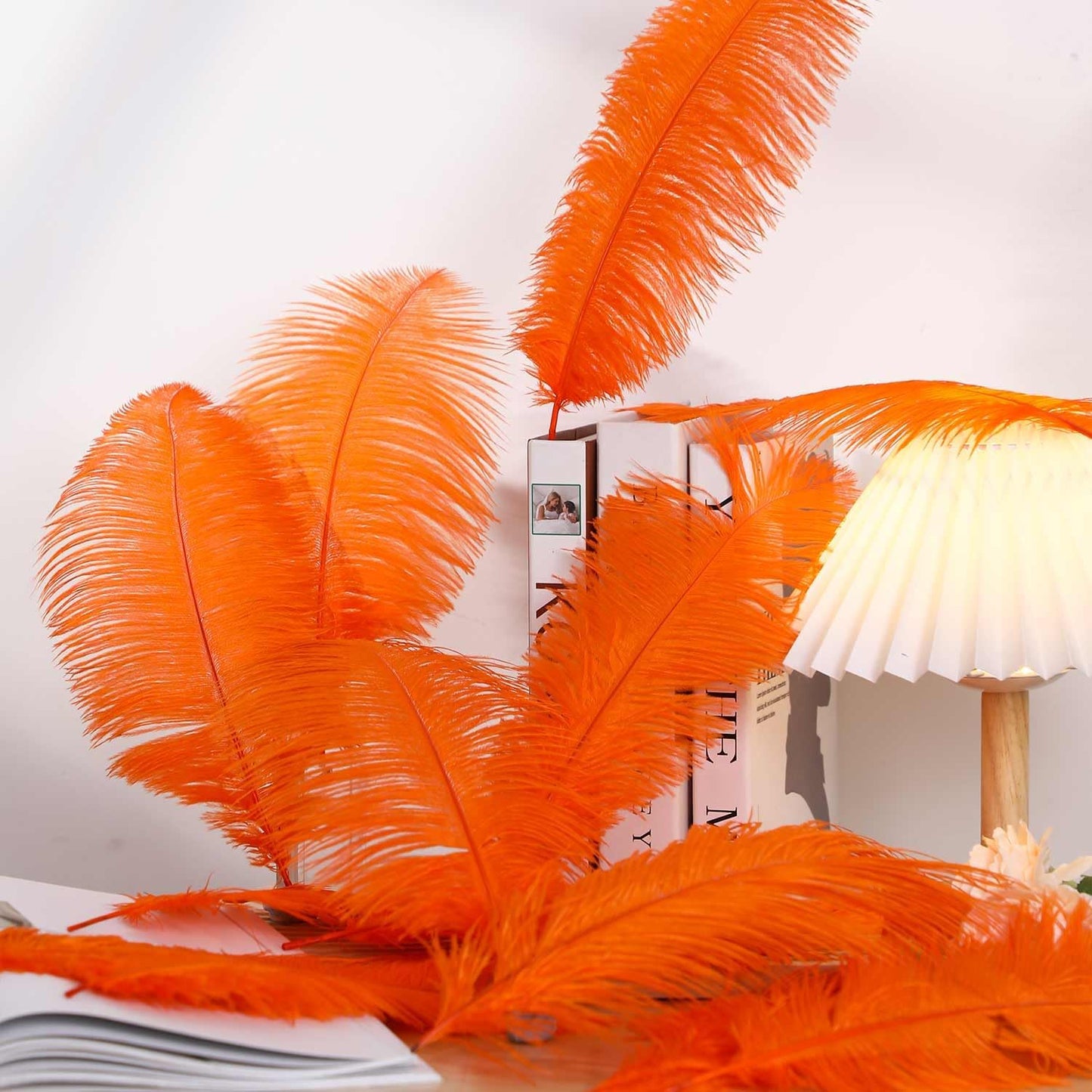 YAKRUNA 30PCS Orange Ostrich Feathers Bulk 12-14 Inches for Centerpieces for Wedding Birthday Gatsby Party, Decorative Plumes for Vase & Table & Christmas Tree Decor (30-35cm, Orange)