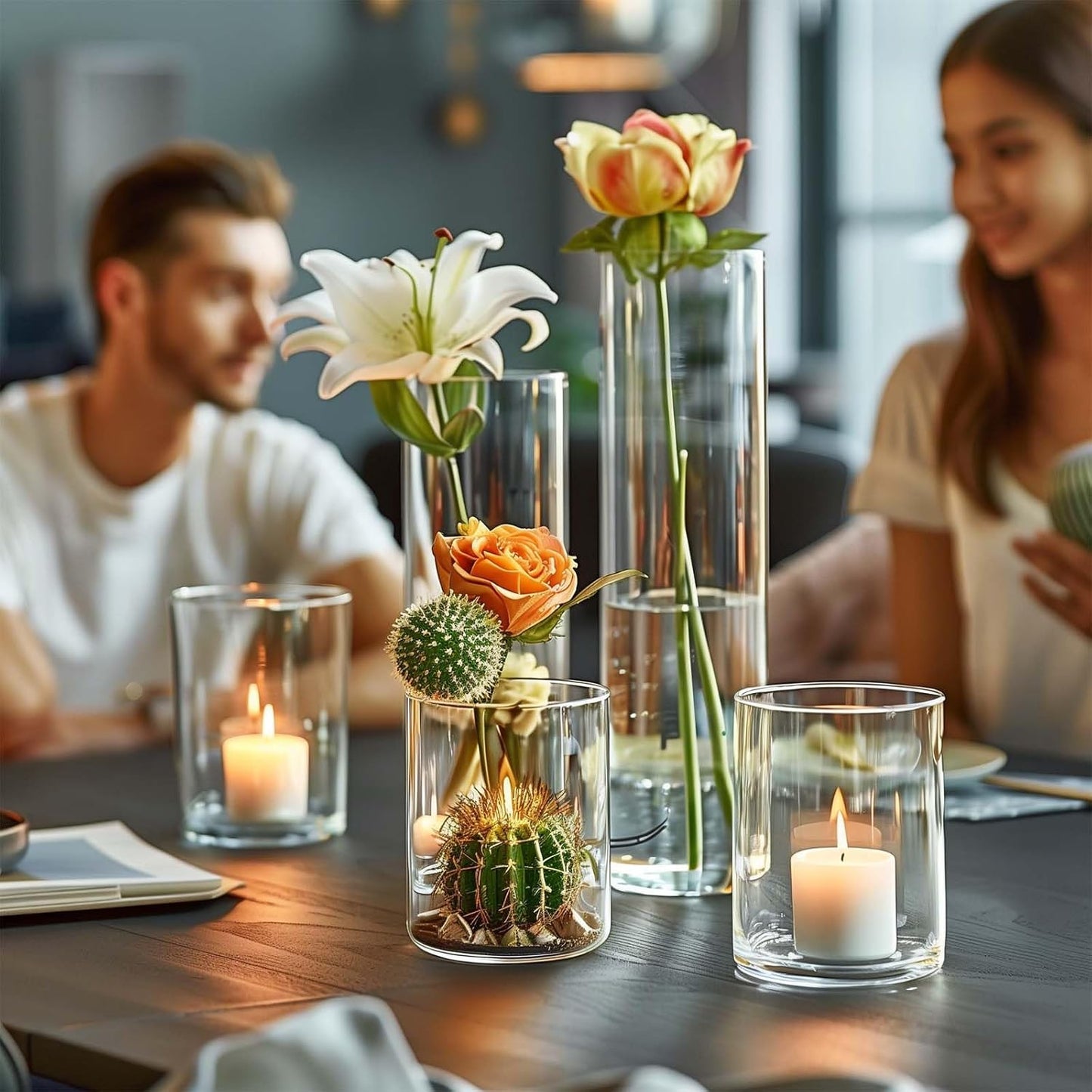 15pcs Cylinder Vases for Centerpieces Small Flower Glass Vases Clear Vase Home Decor Centerpiece Table Flower Vase Decorations for Wedding Decoration＆Holiday Mixed Sizes Tall