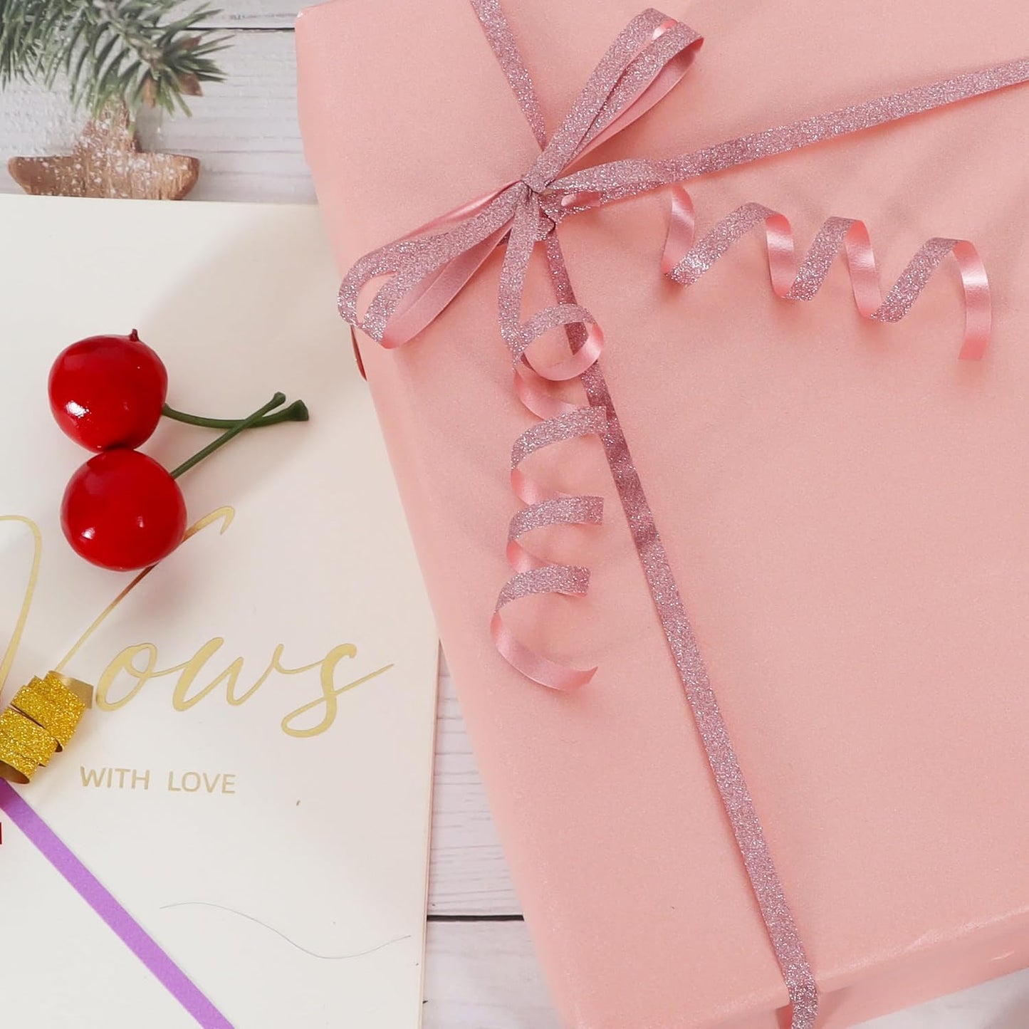 BEISHIDA 500 Yards Rose Gold Glitter Ribbon Curling Crimped, Glitter Ribbon Balloon String Shiny for Gift Wrapping Ribbon for Birthday Party Festival Art Craft Decor Florist Flowers Decoration