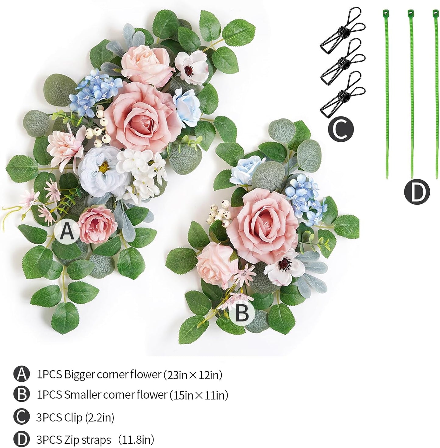 WEIERYUE(Pack of 2 Artificial Flowers Decorations,Artificial Arch Backdrop Garlandfor Ceremony Party Reception Entrance Welcome Easel Door Floral Decor Wall Home Entryway Outdoor (Soft Blue Powder)
