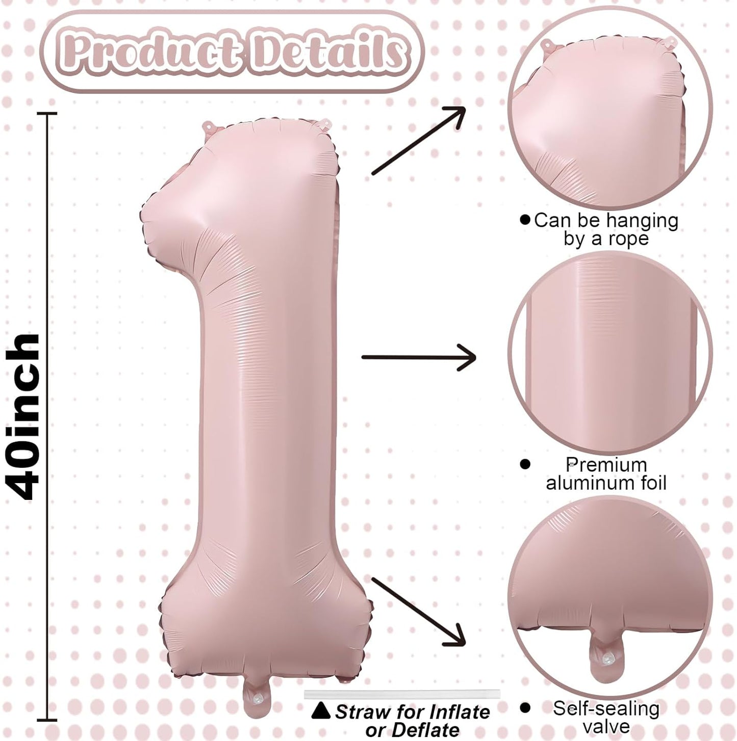 Pastel Pink 18 Balloon Numbers for Girls, 40'' Self Inflating Number 18 Balloons for 18 Year Old Birthday, Big Blush Pink Foil 1 & 8 Helium Balloon for Boho Coquette 18th Birthday Party Decorations