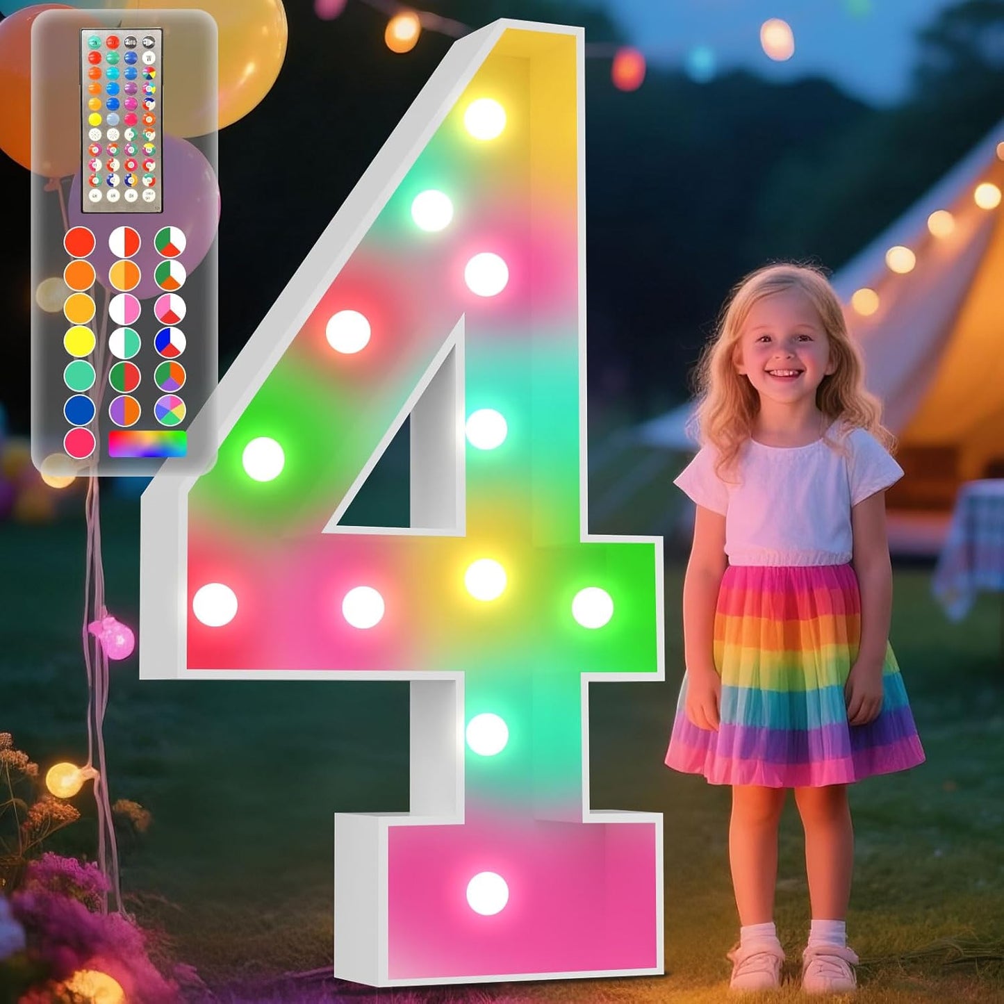 Ledido 4FT Marquee Light Up Numbers, 34 Colors Changing Marquee Numbers 4 Feet Tall with Remote, Big Numbers for Party Wedding Graduation Birthday Decoratoons, Large Light Up Number 4