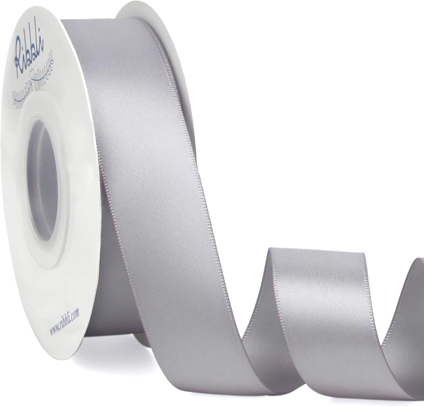 Ribbli Silver Double Faced Satin Ribbon,1” x Continuous 25 Yards,Use for Bows Bouquet,Gift Wrapping,Baby Shower,Floral Arrangement