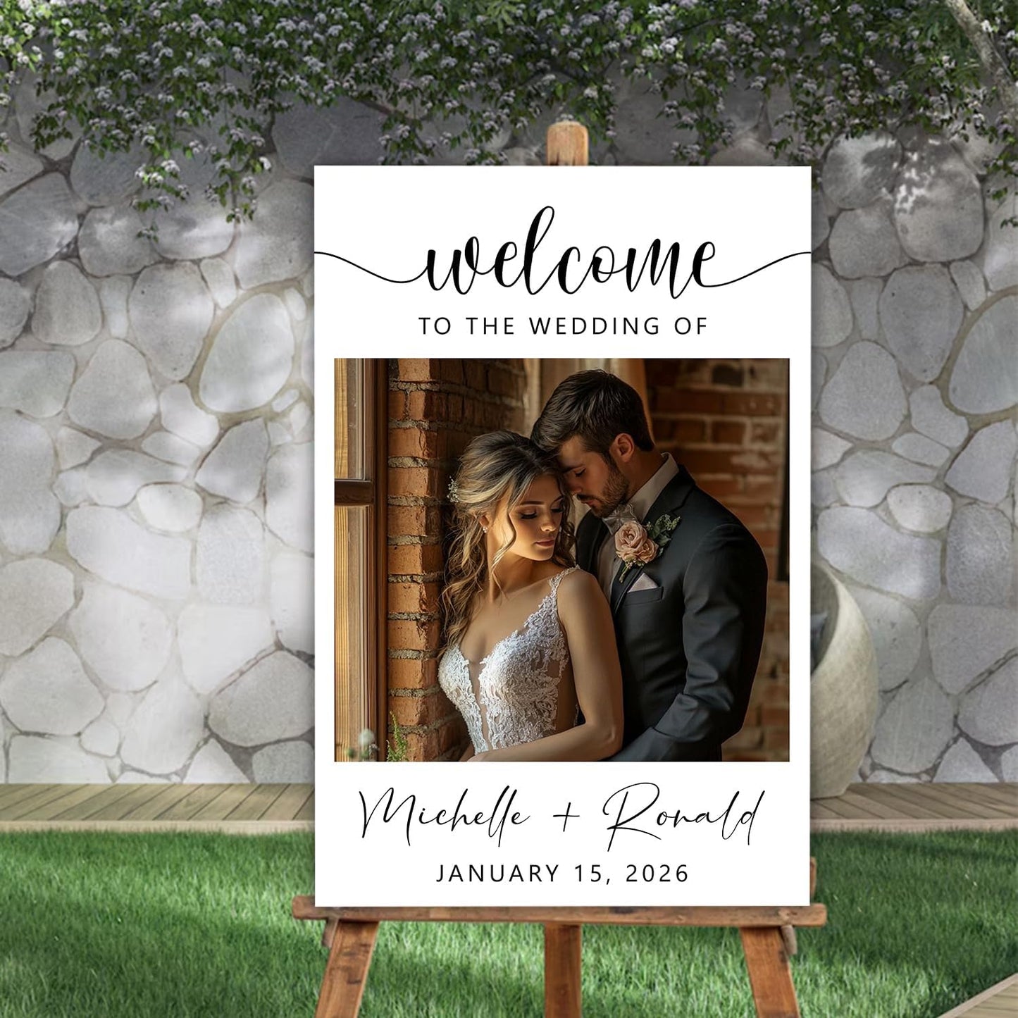 Editable Wedding Welcome Sign with Photo, Personalized Modern Reception Poster, Minimalist Printable Welcome Board