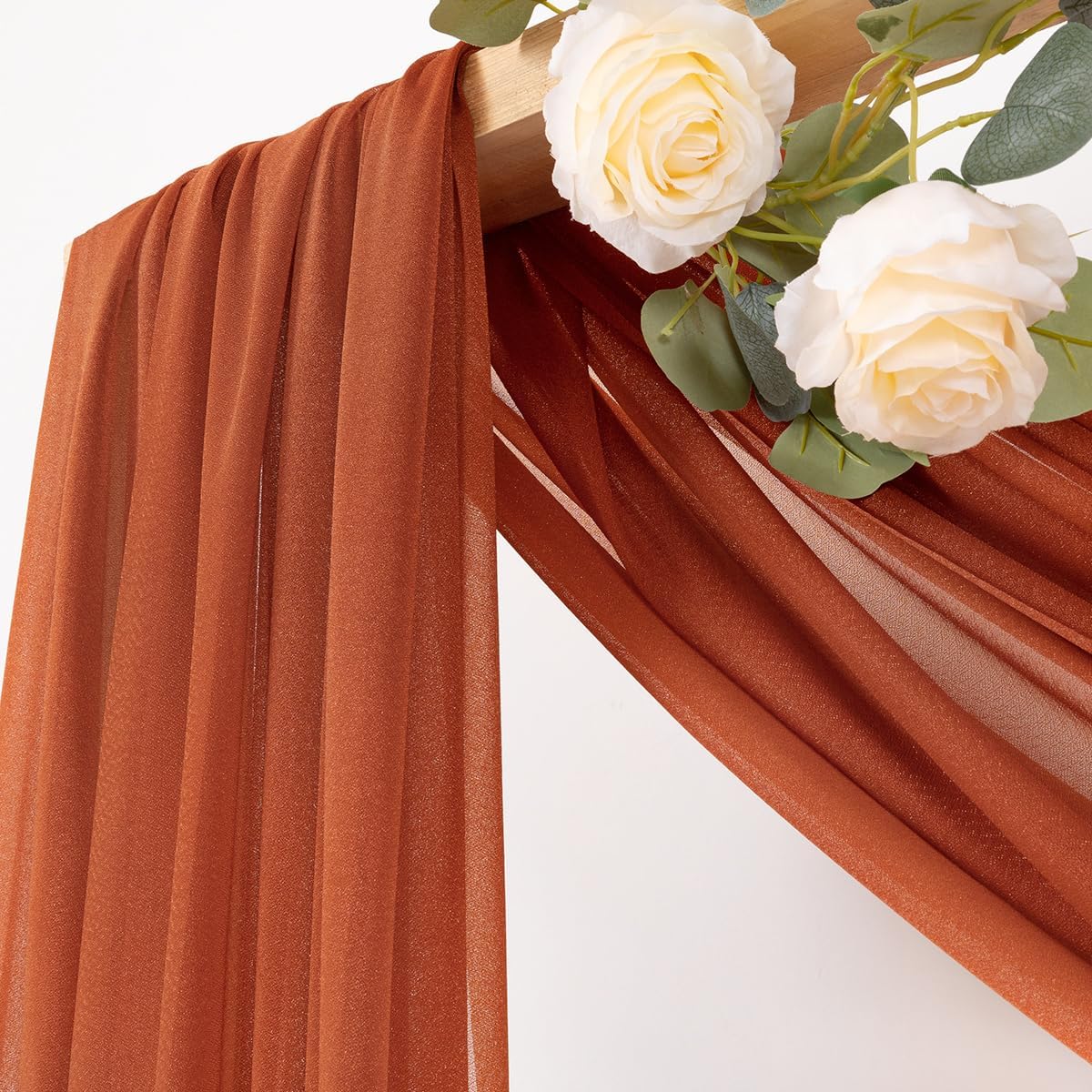 MLMC Terracotta Wedding Arch Draping Fabric 1 Panel 29" x 20 FT Extra Long Gauze Drapes Sheer Backdrop Curtains 6.6 Yards Outdoor Drapery Panels for Wedding Ceremony Party Ceiling Decoration