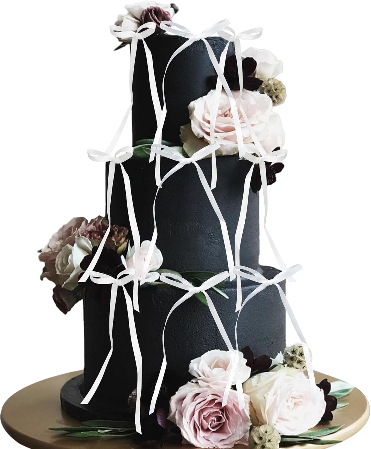 Ephlyn 30Pcs Bow Cupcake Toppers Valentine's Bowknot Ribbons Coquette Bow High Footed Cup Balloon Wall Party Decorations Cake Dessert Picks Baby Girl Birthday Wedding Party Supplies White