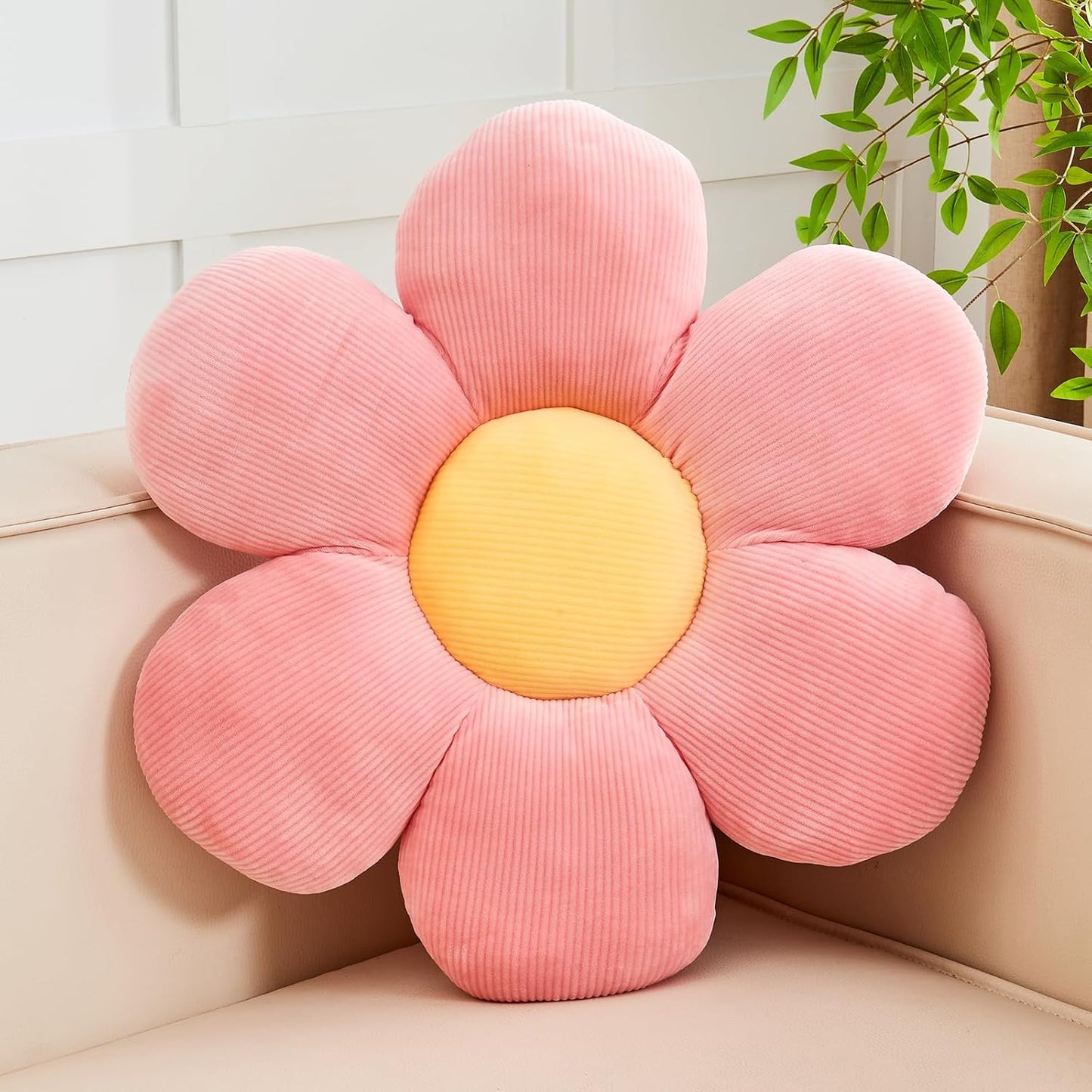 Pink Flower Pillow, 14.9" Cute Flower Shaped Floor Pillow, Aesthetic Floral Plush Daisy Decorative Throw Pillows for Bed Sofa Couch