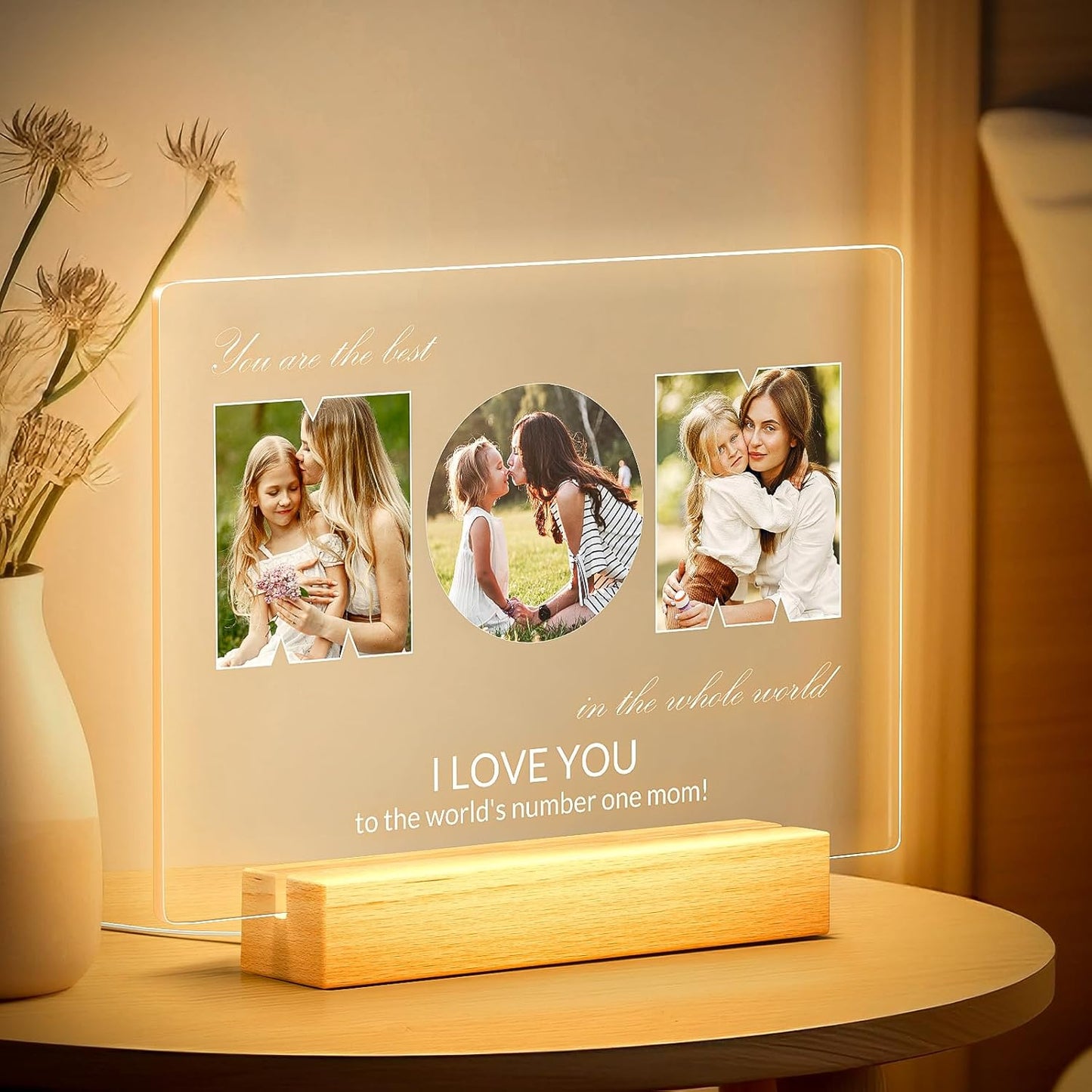 Custom Picture Frames with Photo, Personalized MOM Photo Frame with Night Light, Customized Picture Frame, Personalized Birthday Gifts for Mom, Baby, Kids, Family