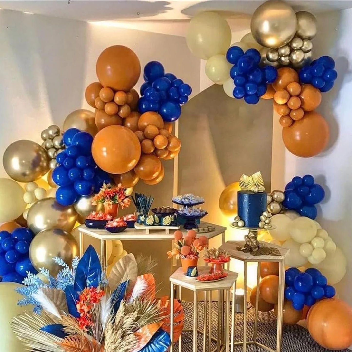 Paready Blue and Orange Balloons, 30 Pcs 12 Inch Orange Navy Blue Latex Balloons with Ribbons for Boys Birthday Baby Shower Company Events Wedding Bridal Shower Graduation Festival Decoration