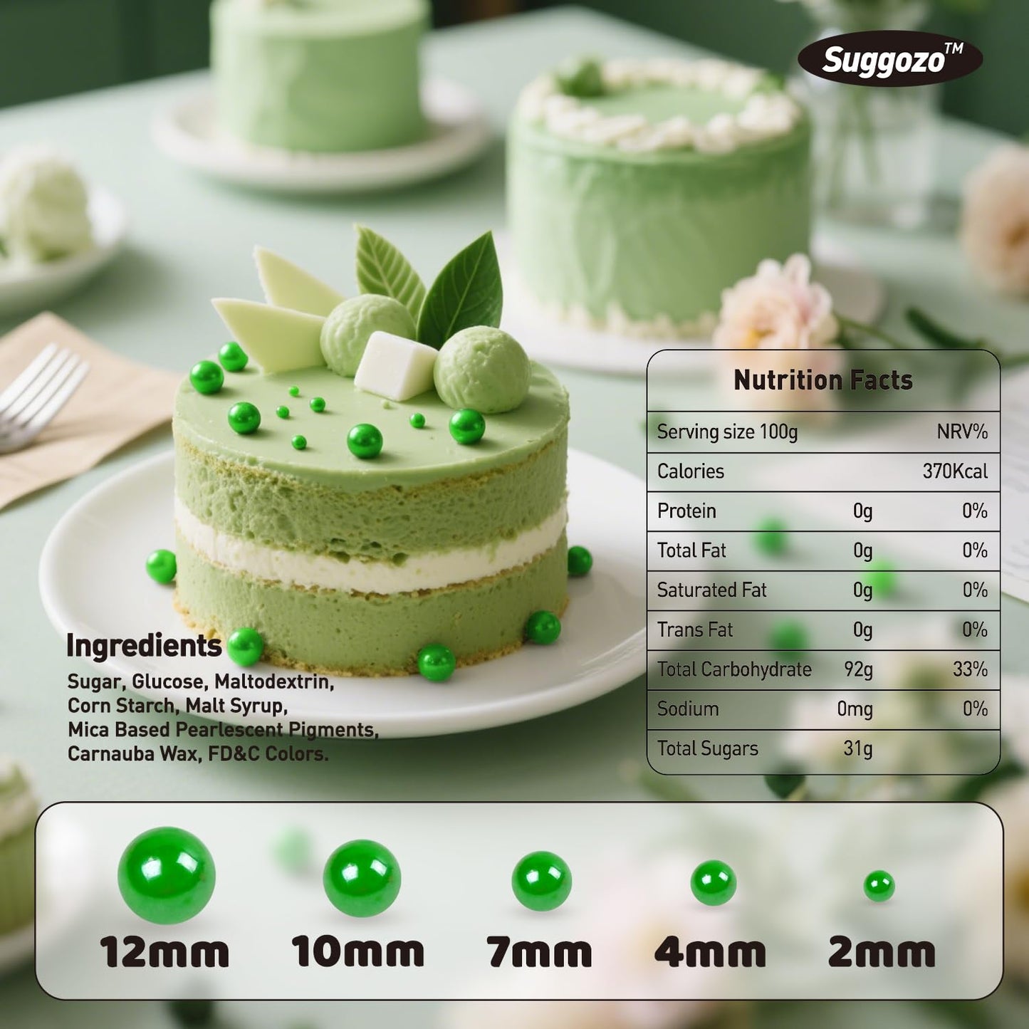 Christmas Edible Green Pearl Sprinkles, Edible Sugar Pearls for Cake Decorating, Cake Decorations, Cupcake Toppers, 180g/6.35oz, Mix Size, Wedding Party Halloween Christmas Supplies