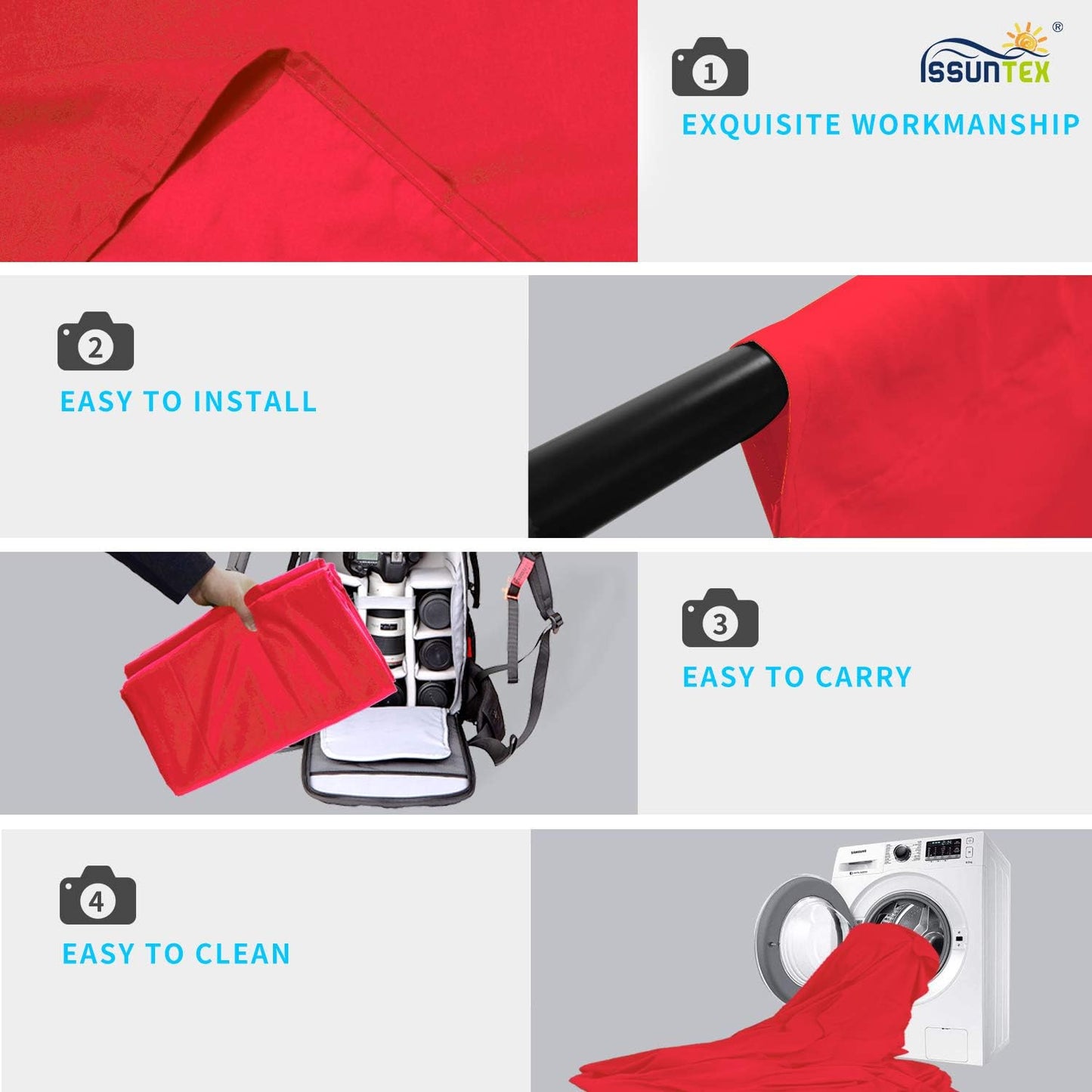 ISSUNTEX 6X9 ft Background Muslin Backdrop, Photo Studio, Collapsible High Density Screen for Video Photography and Television-Red