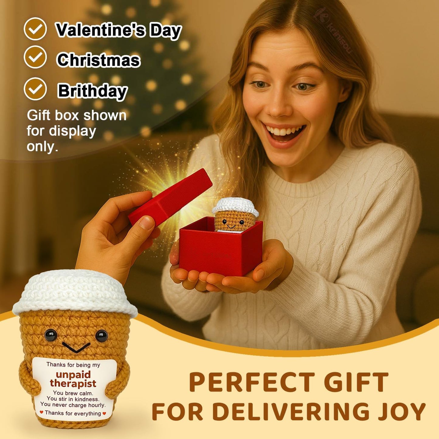 Coffee Lover Gift for Women, Funny Thank You Gifts for Best Friend Bestie, Small Coworker Appreciation Gift, Positive Espresso Emotional Crochet Support