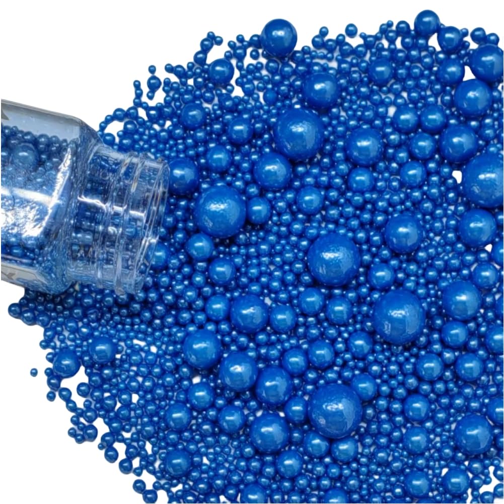 Edible Pearl Sugar Sprinkles Royal Blue Candy Mixing Size Baking Edible Cake Decorations Cupcake Toppers Cookie Decorating Celebrations Wedding Valentines Easter Halloween Christmas Supplies 120g/ 4.23oz