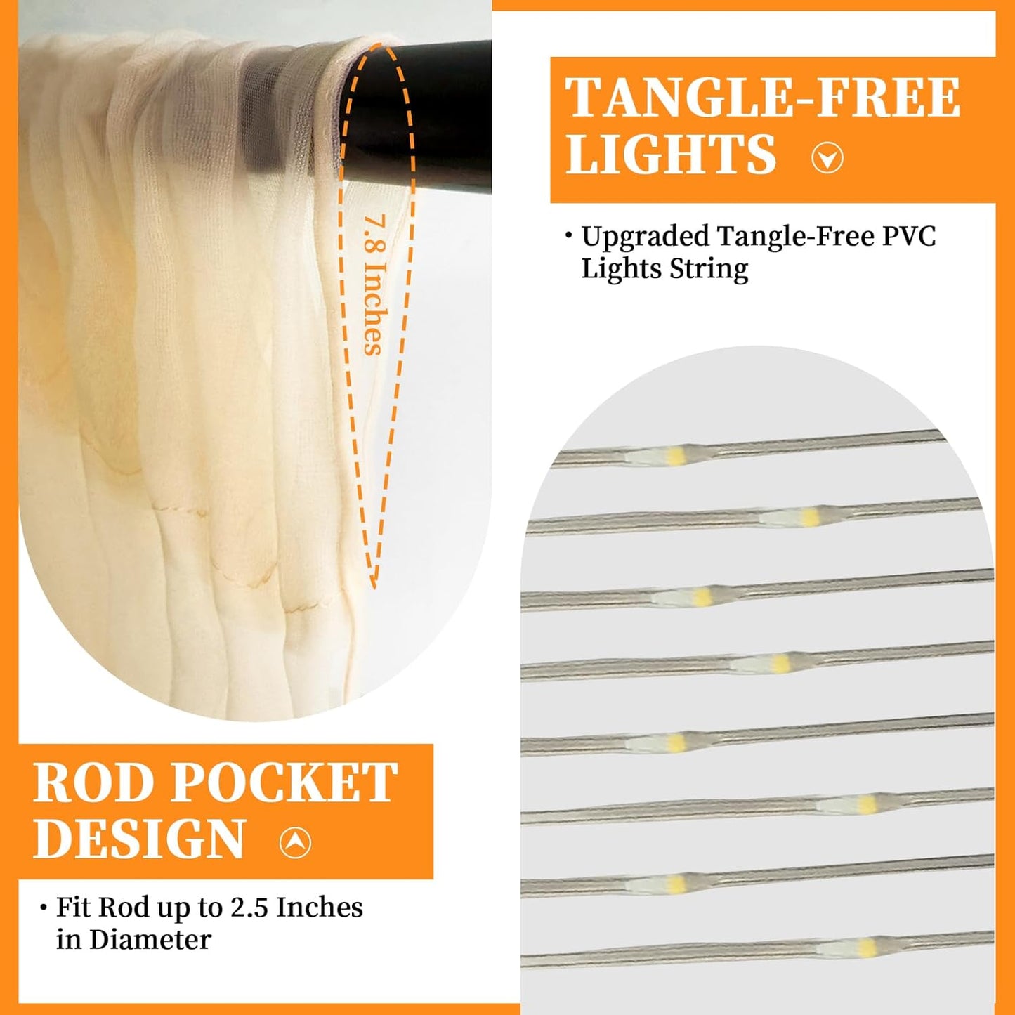 10x10ft Champagne Tulle Backdrop Curtain with String Lights, Wrinkle-Free Sheer Wedding Backdrop for Birthday Parties, Baby Shower, Bridal Shower, Photo Shoots and Home Decorations, Champagne