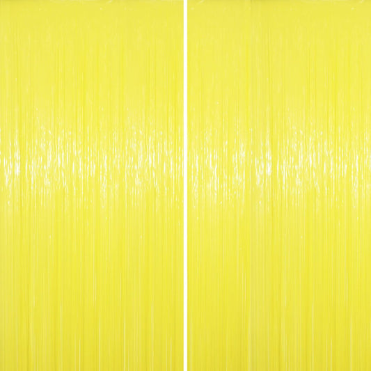 2 Pack Pastel Yellow Tinsel Foil Fringe Curtains, Yellow Party Decorations, Metallic Tinsel Party Streamers Backdrop for Birthday Baby Shower Graduation Gender Reveal Party Decorations