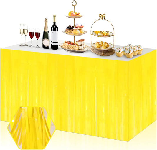 3 Pack 29x108 Inch Macaron Yellow Foil Fringe Table Skirts Metallic Banner for Tinsel Streamer Garland Backdrop for Parade Floats Wedding Thanksgiving Birthday Christmas Halloween Party Decoration