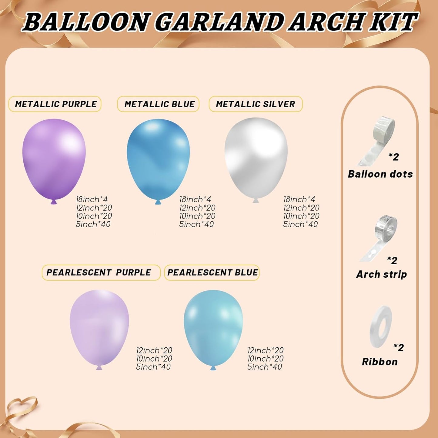 412pcs Blue Purple Balloon Garland Arch Kit, 18 12 10 5 inch Different Sizes Blue Purple Pearlescent Metallic Balloons for Princess Winter Wonderland Girl Baby Party Decorations