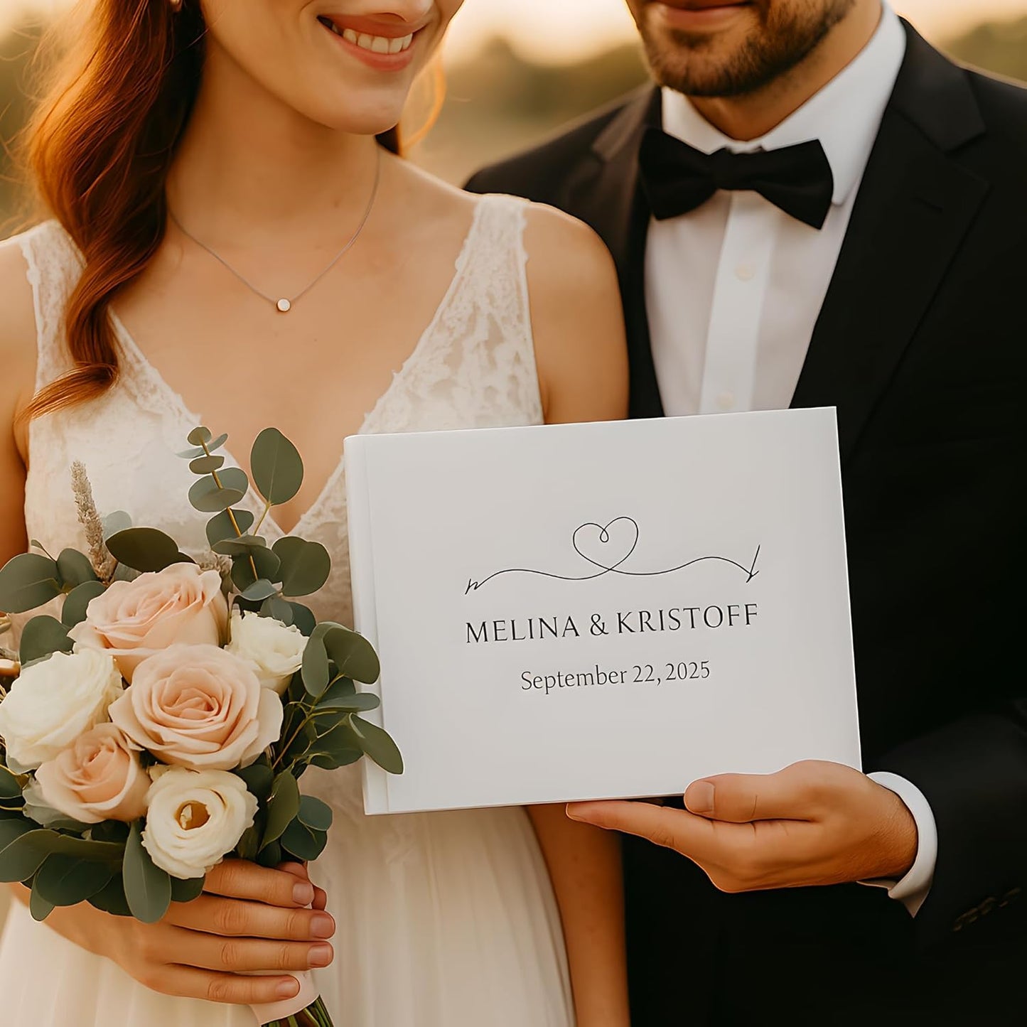 Wedding Guest Book – Personalized Polaroid Guest Book for Wedding Reception, Custom Sign In Photo Book with Blank Pages, Elegant Keepsake for Guests (Elegant White)