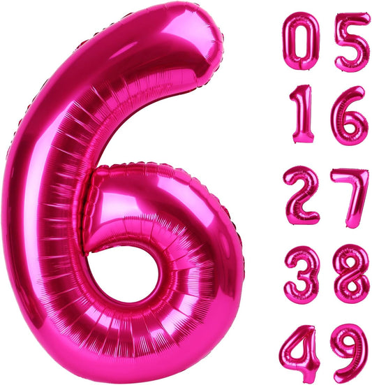 40 Inch Hot Pink Mylar Foil Number 6 Birthday Balloon, Digital Balloons for 6 16 Boy Girl Party Decorations Supplies, Big Helium Balloon Numbers for 26 36 46 60 Men Women Anniversary