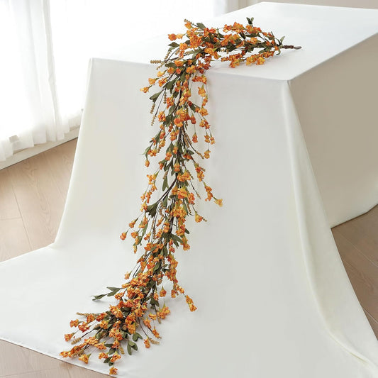 Mizii Fall Garland Artificial Flower Garlands 6 Feet Fake Wildflower Floral Garland Hanging Vines Flowers Decorations for Table Centerpieces Room Wall Fireplace Wedding Fall Decor (Burnt Orange)