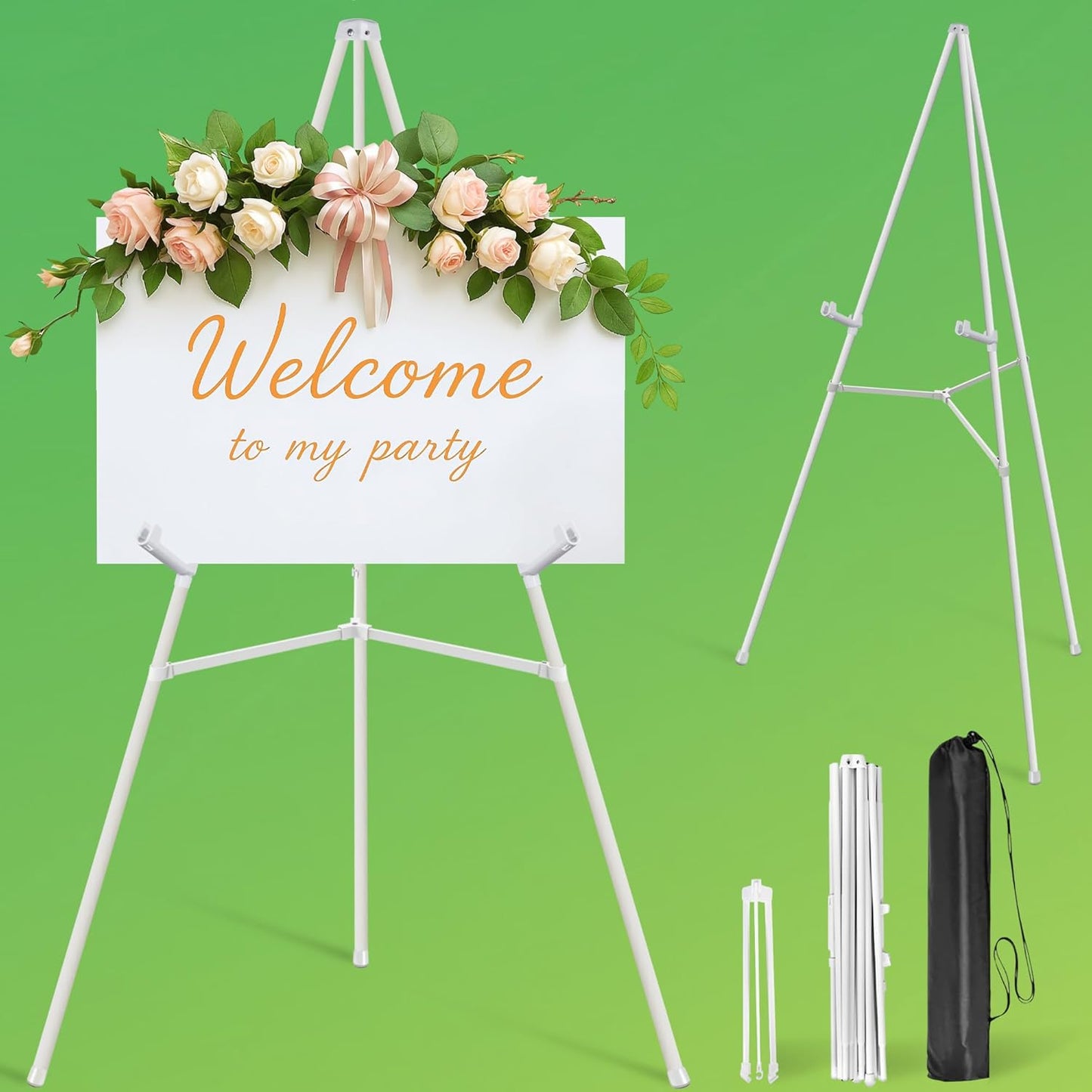 White Easel Stand for Sign & Poster - 63" Adjustable Display Easel for Wedding Sign Stand, Welcome Sign, Canvas, Painting - Lightweight Folding Art Easel with Carry Bag, Holds 5 lbs