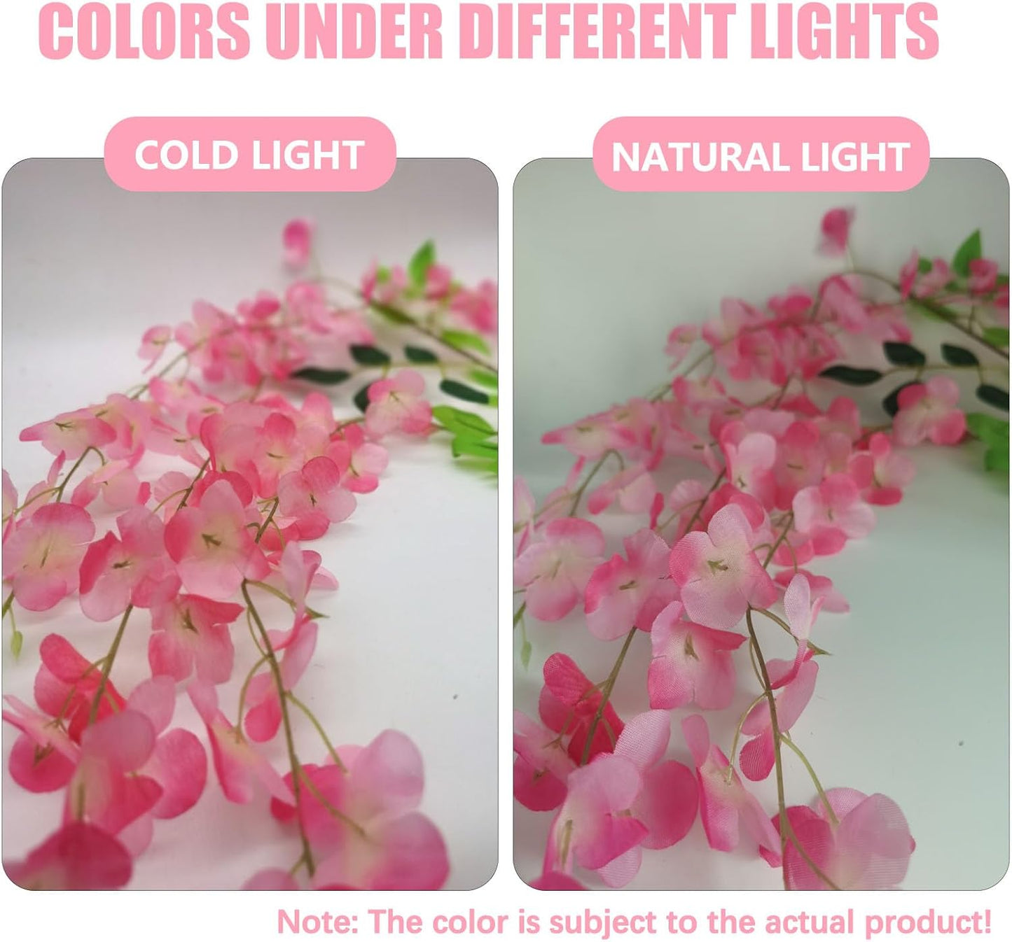 12 Pack Dark Pink Wisteria Hanging Flowers, 3.44 Ft Fake Hanging Flowers, Artificial Wisteria Garland Vines for Wedding Room Backdrop Outdoor Patio Garden Decoration