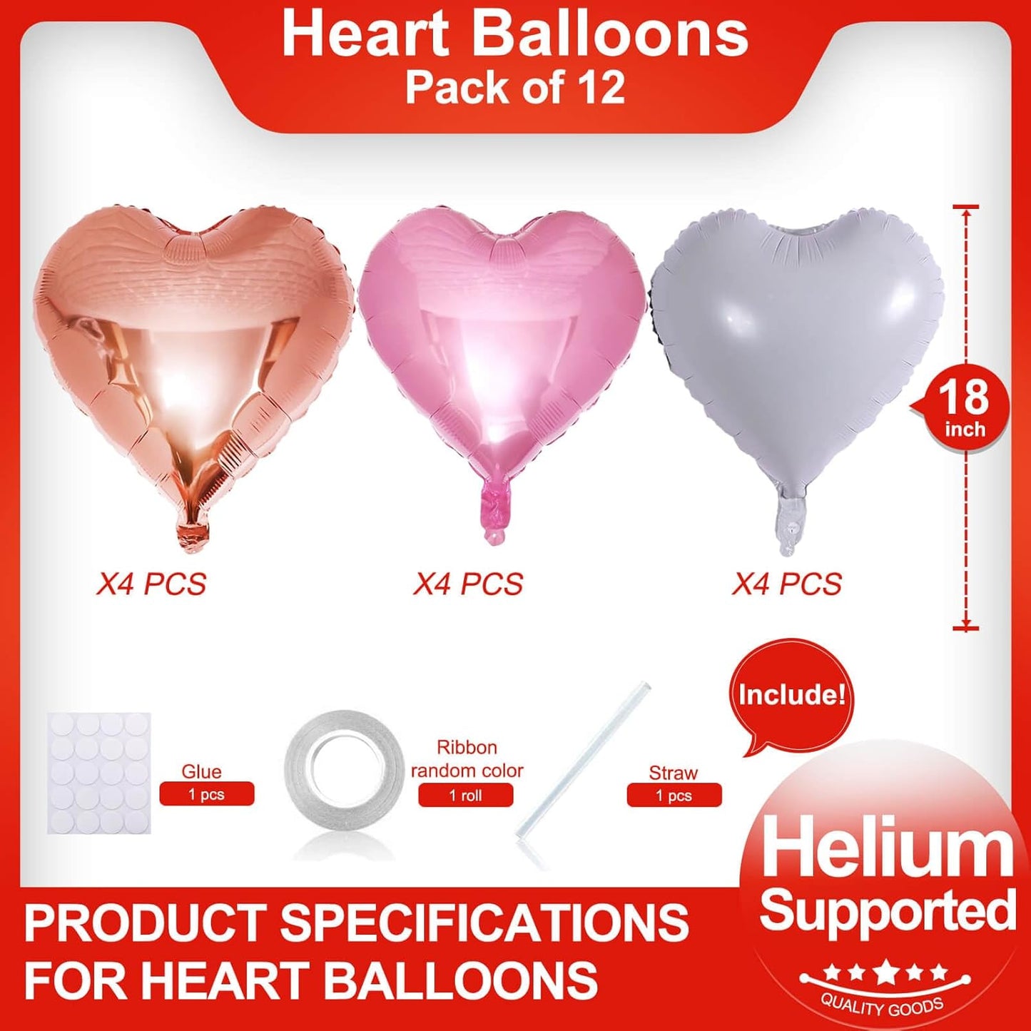 Rose Gold Heart Shaped balloons Pack of 12,18 Inch White Love Valentine Balloons Pink Heart Romantic Balloons For Valentines Day Propose Marriage Wedding Bridal Shower Engagement Party Decorations