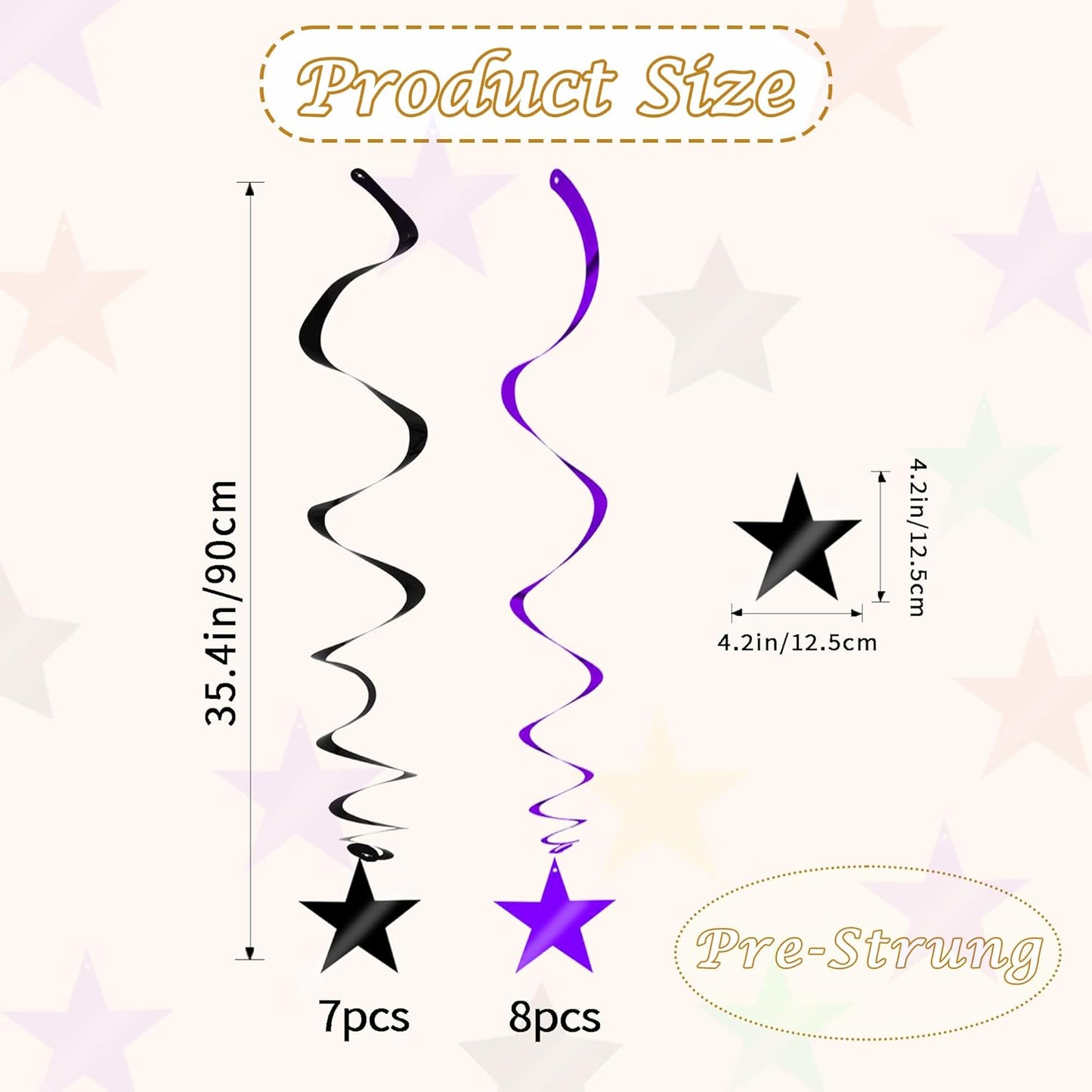 BEISHIDA Black Purple Star Halloween Hanging Swirl Decorations, Halloween Party Supplies for Horror Party Wedding Baby Shower Birthday Decorations,Pack of 15