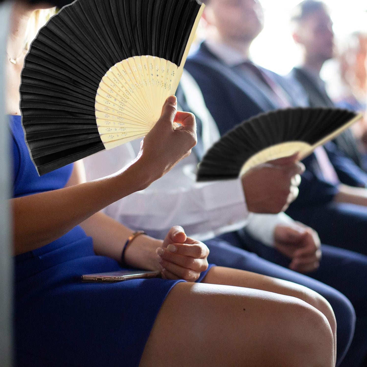 Aneco 18 Piece Black Handheld Fans - Bamboo Folding Fans for Wedding Decoration, Church Wedding Gifts, Party Favors, DIY Decoration