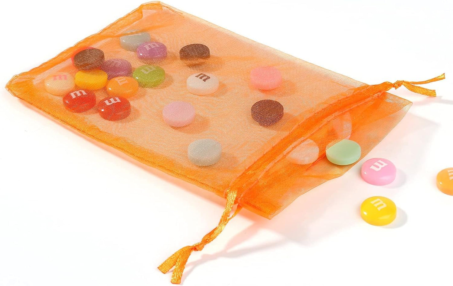 ANZNKU 100 Pack Organza Bags - 4x6 inch Small Sheer Mesh Gift Bags with Drawstring - Premium Orange Favor Bags for Halloween, Wedding, Party, Christmas