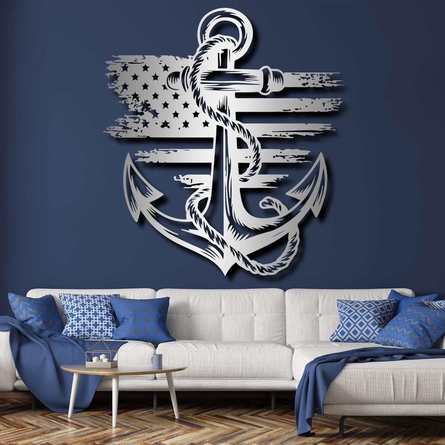 lunwall Metal Anchor Wall Decor, Anchor Metal Sign, Metal Anchor Decor, Anchor Metal Wall Art, Metal Nautical Wall Decor, Metal Wall Decor Coastal, Anchor Wall Decor (white, 30L x 27W / 76 x 69 cm)