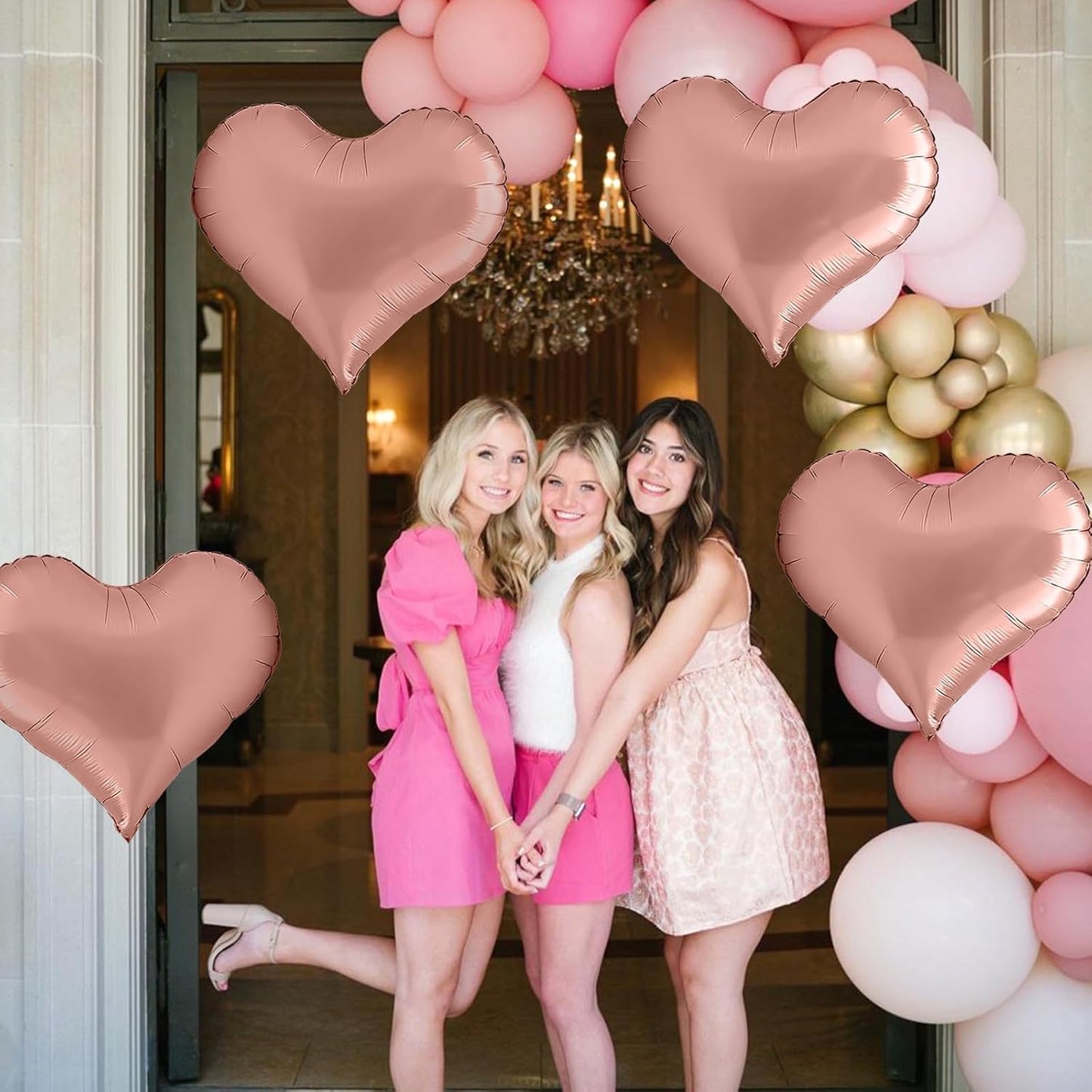 Rose Gold Heart Balloons,24Inch Large Gold Heart Foil Balloons for Valentine's Day Birthday Wedding Baby Shower Anniversary Party Decorations