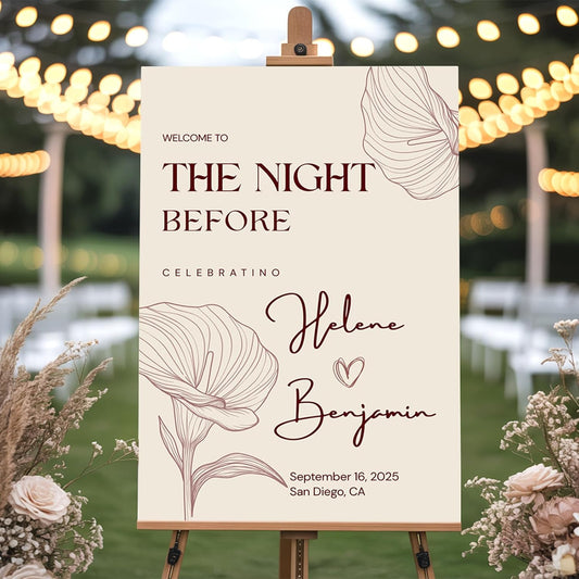 Custom Bride & Groom Wedding Welcome Sign, Personalized Welcome to The Night Board for Ceremony or Reception, Canvas Poster Decor for Weddings, Anniversary, Bridal Party, Celebration